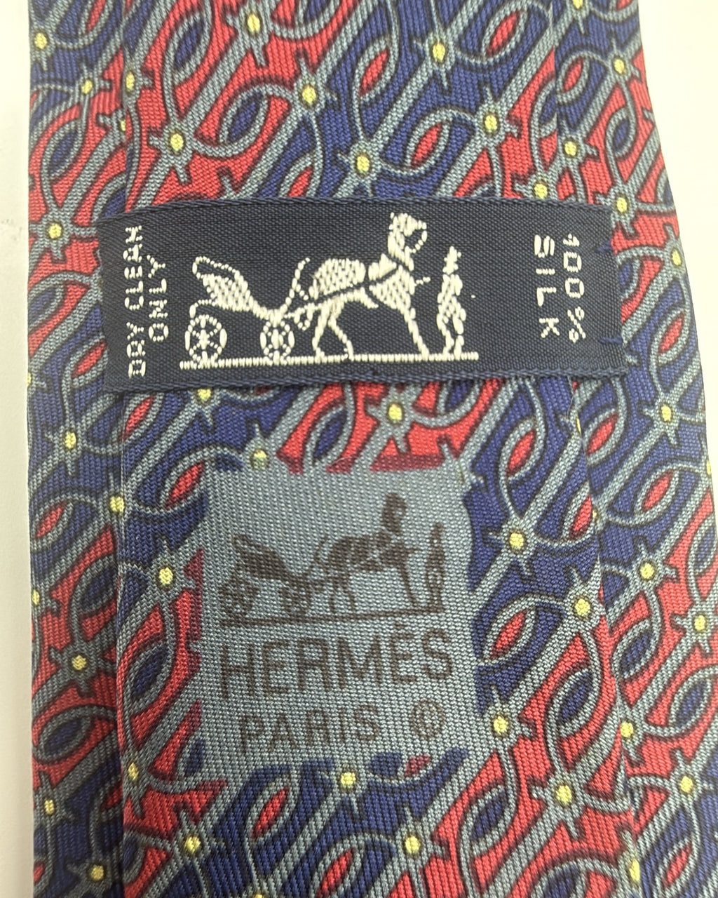 Hermès Paris Silk Tie Geometric Navy Red Necktie Made in France