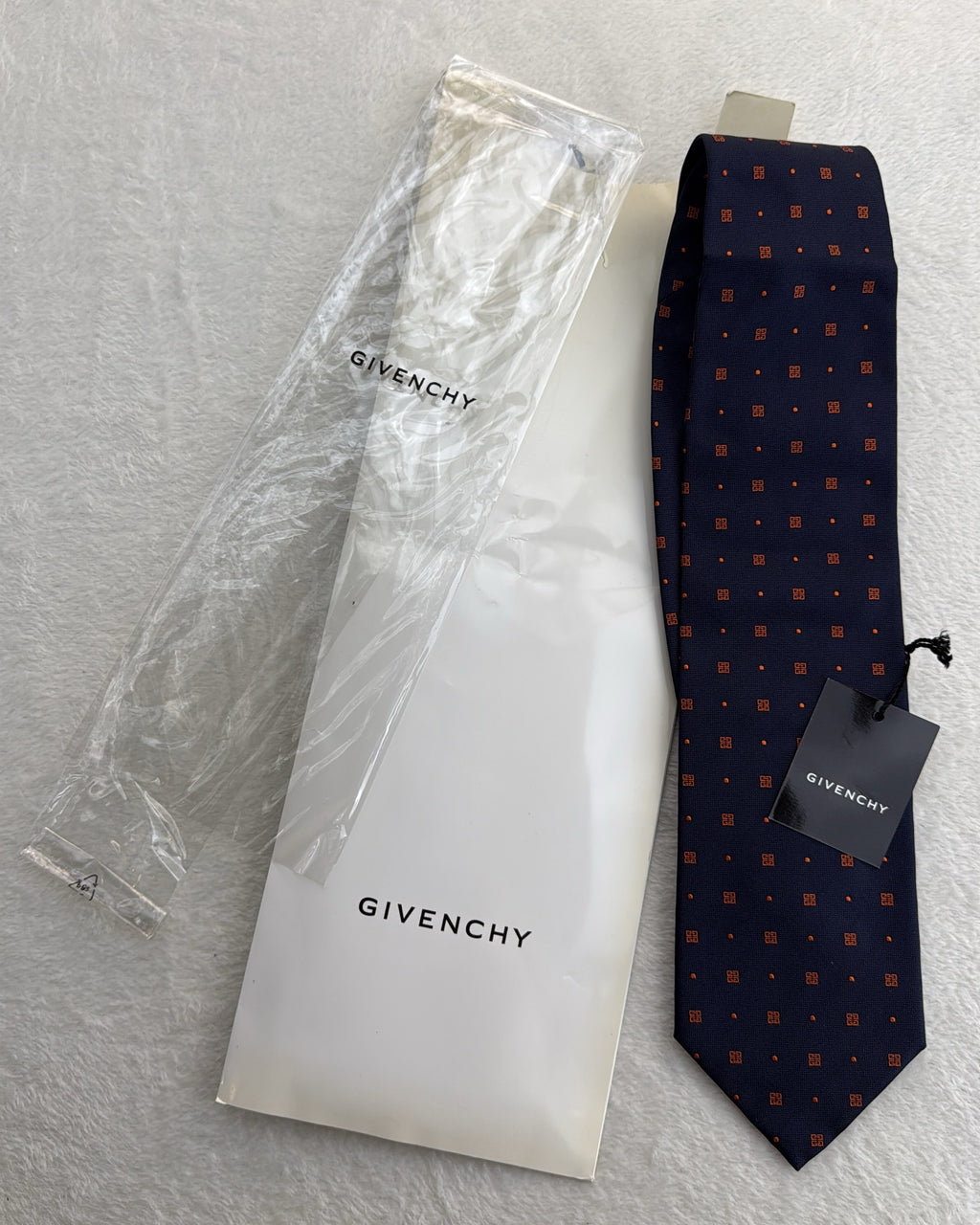 Givenchy Silk Tie Polka Dot/Dotted Navy Orange Necktie Made in Italy