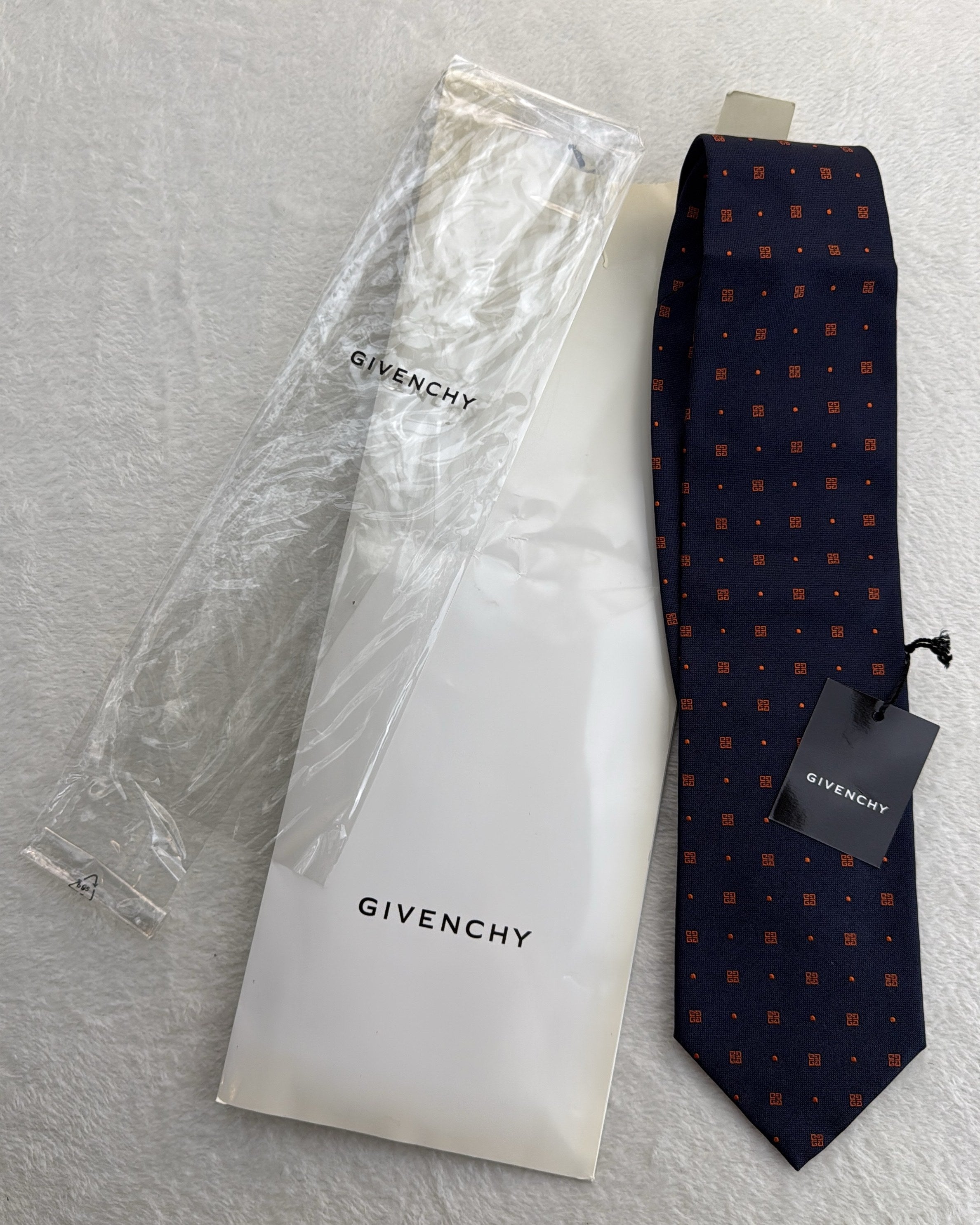 Givenchy Silk Tie Polka Dot/Dotted Navy Orange Necktie Made in Italy