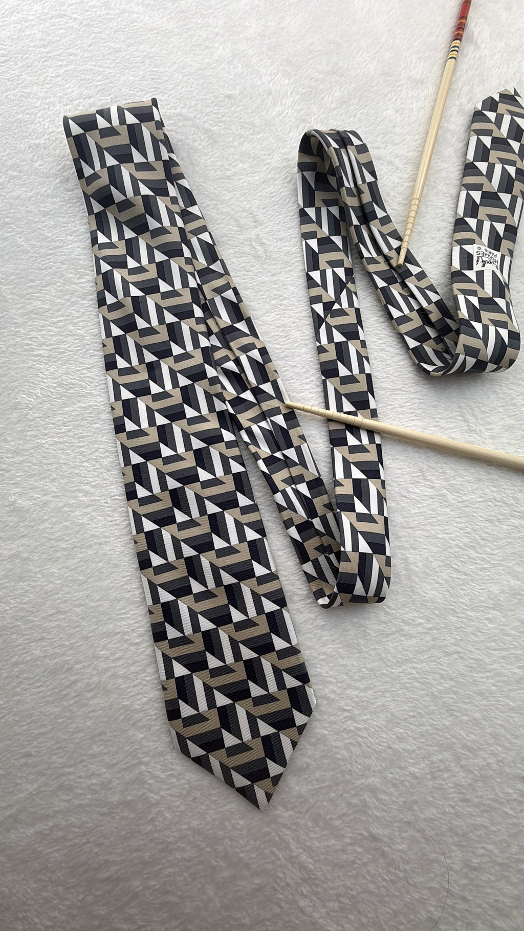 Hermès Paris Silk Tie 5310 TA Geometric Multicolor Black Necktie Made in France