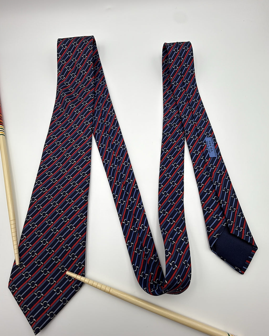 Vintage Hermès Paris Silk Tie Striped Navy Necktie