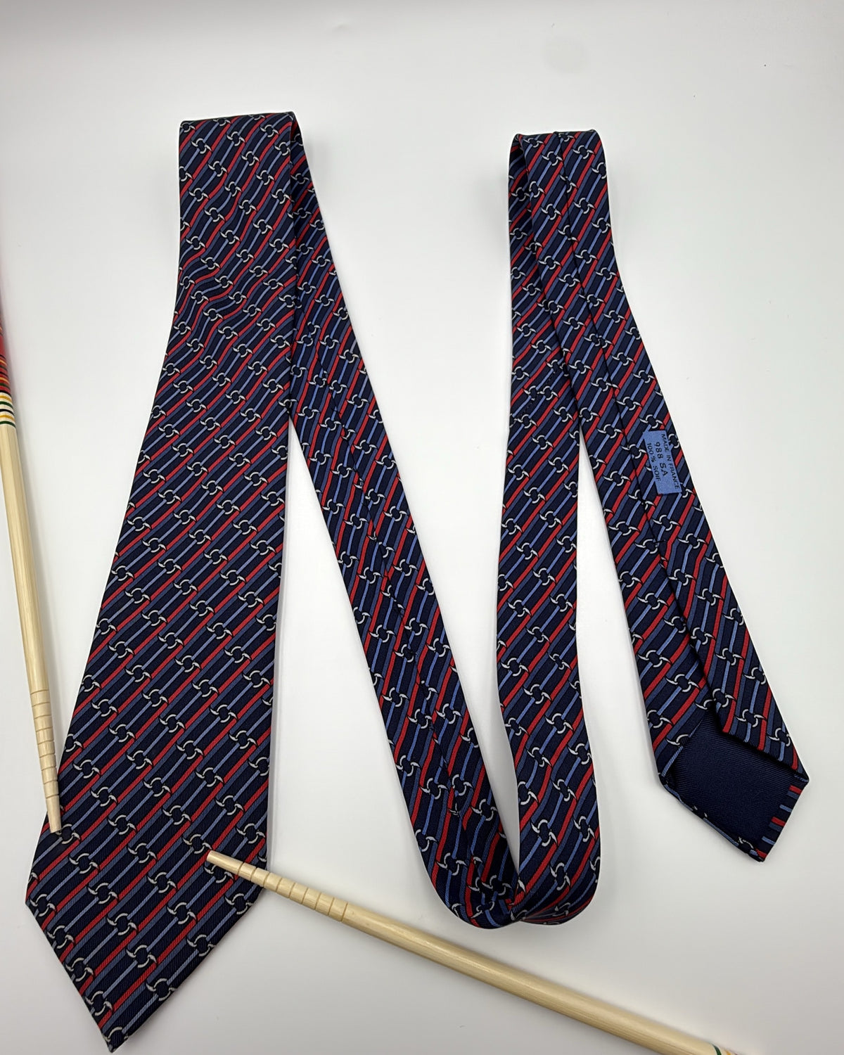 Vintage Hermès Paris Silk Tie Striped Navy Necktie