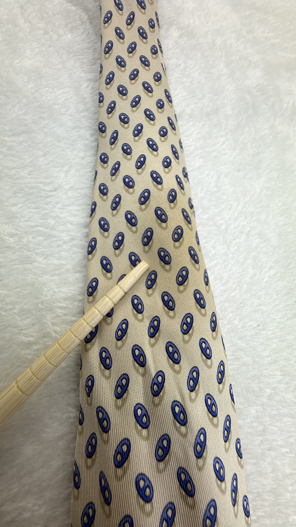 Hermès Paris Silk Tie Novelty/Motif Ivory Blue Necktie Made in France