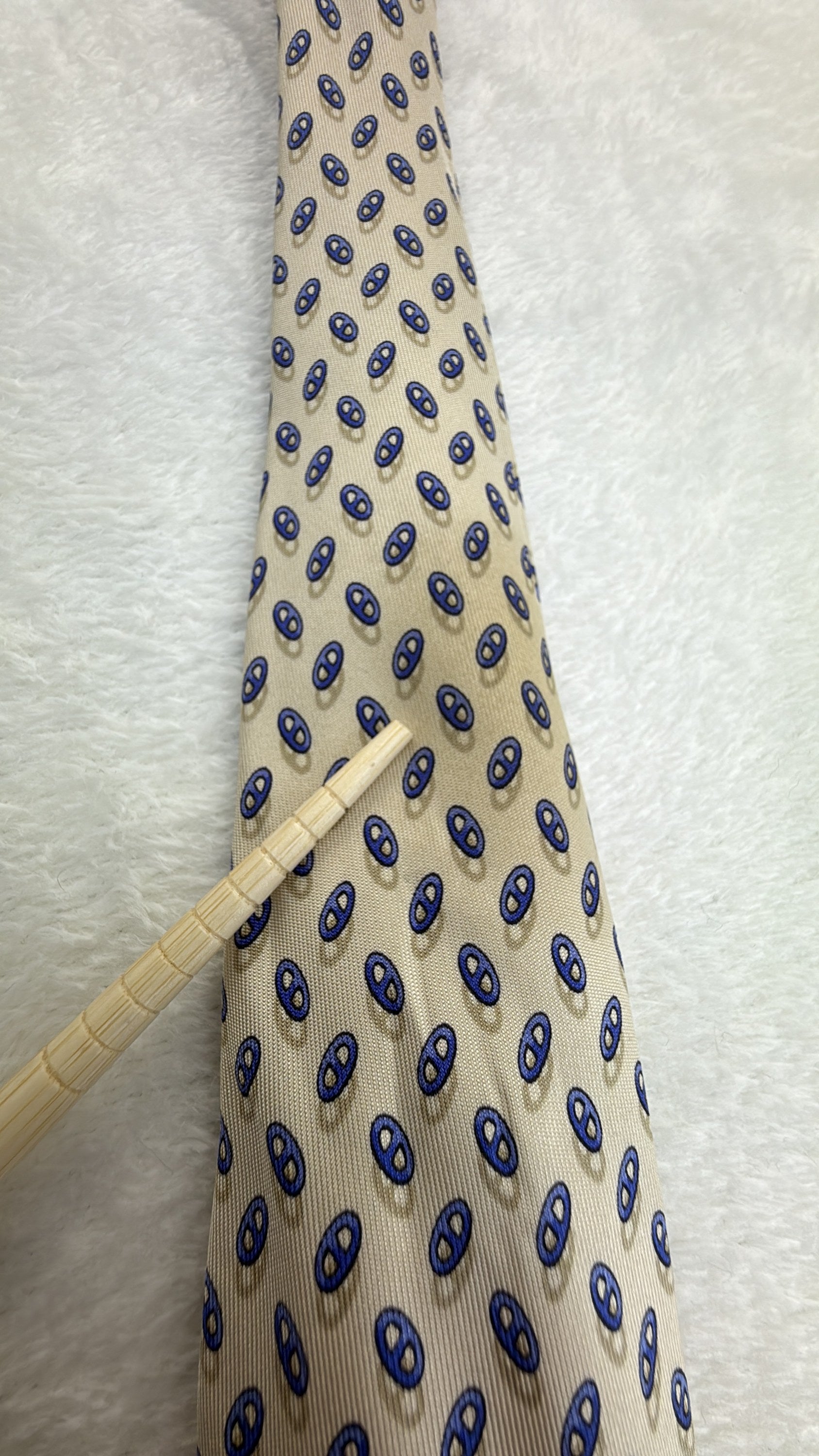 Hermès Paris Silk Tie Novelty/Motif Ivory Blue Necktie Made in France