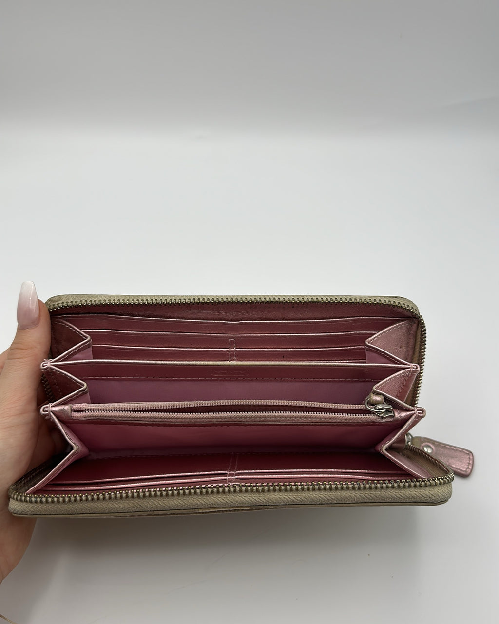 Vintage Coach Wallet Coated Canvas Beige Pink