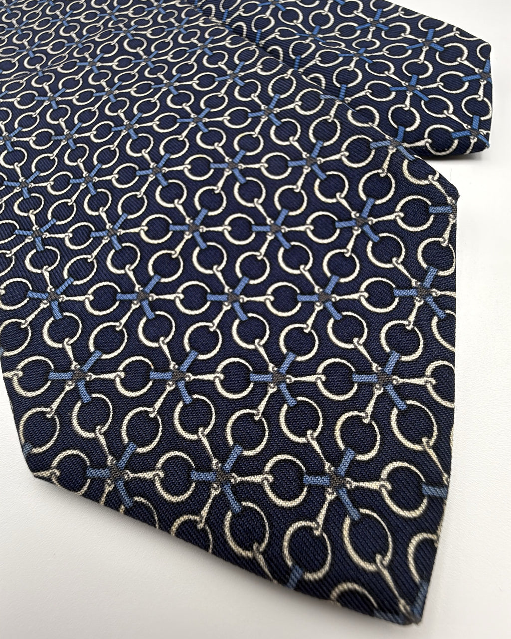 Hermès Paris Silk Tie 7084 OA Geometric Navy White Necktie Made in France