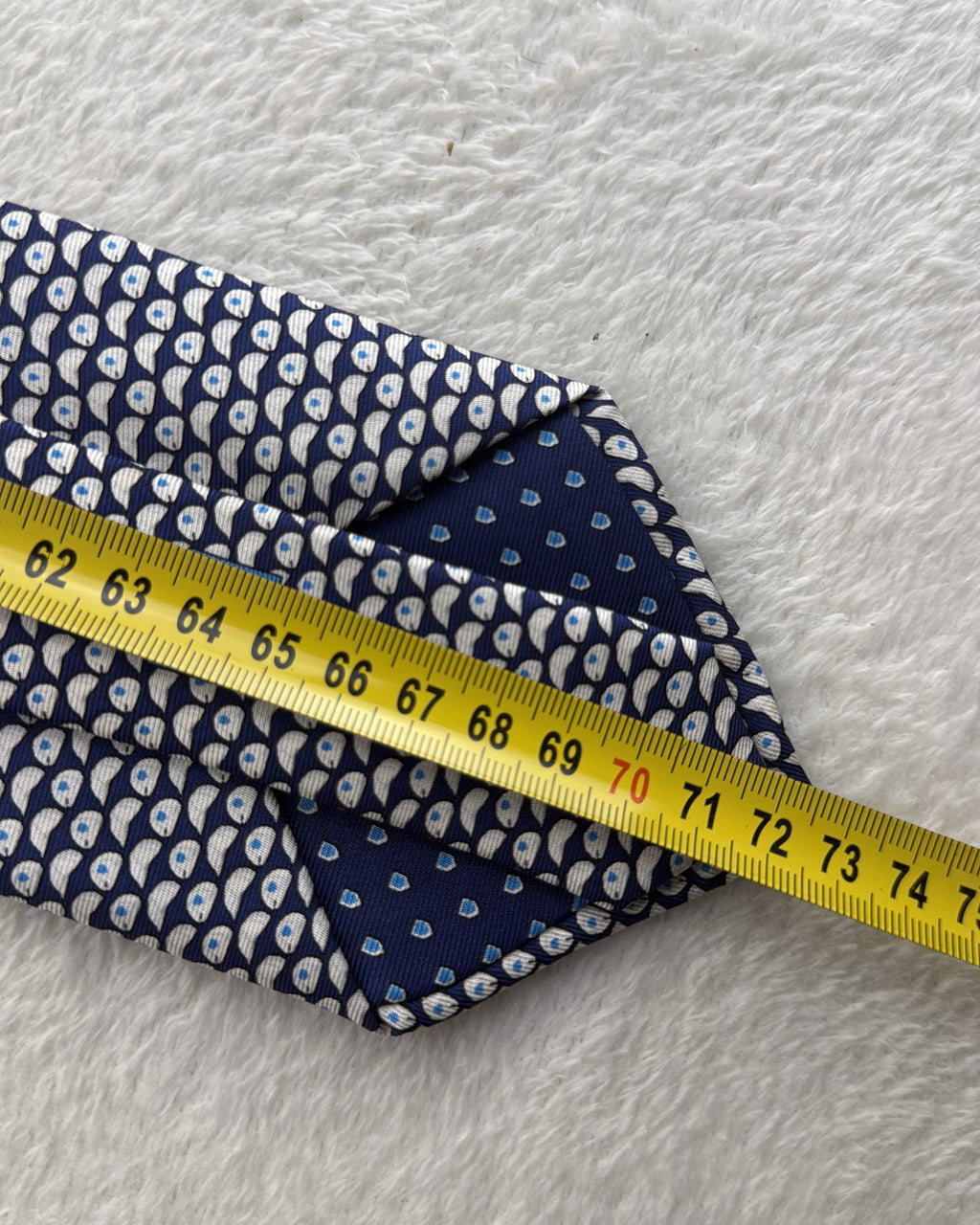 Alfred Dunhill Silk Tie Geometric Stylized Eye/droplet Shapes Navy White Necktie