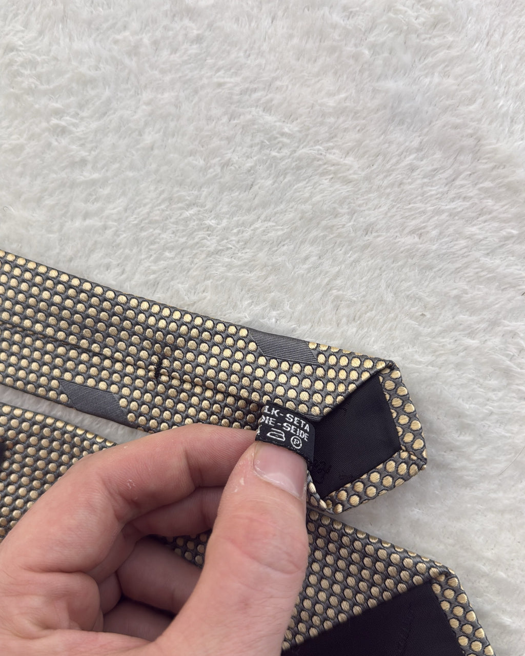 Salvatore Ferragamo Silk Tie Polka Dot/Dotted Gold Grey Necktie Made in Italy