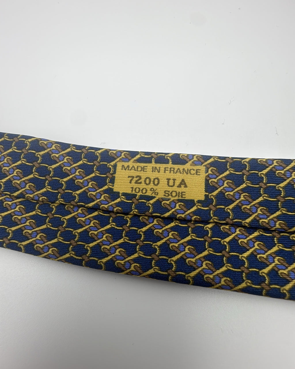 Hermès Paris Silk Tie 7200 UA Geometric Navy Gold Necktie Made in France