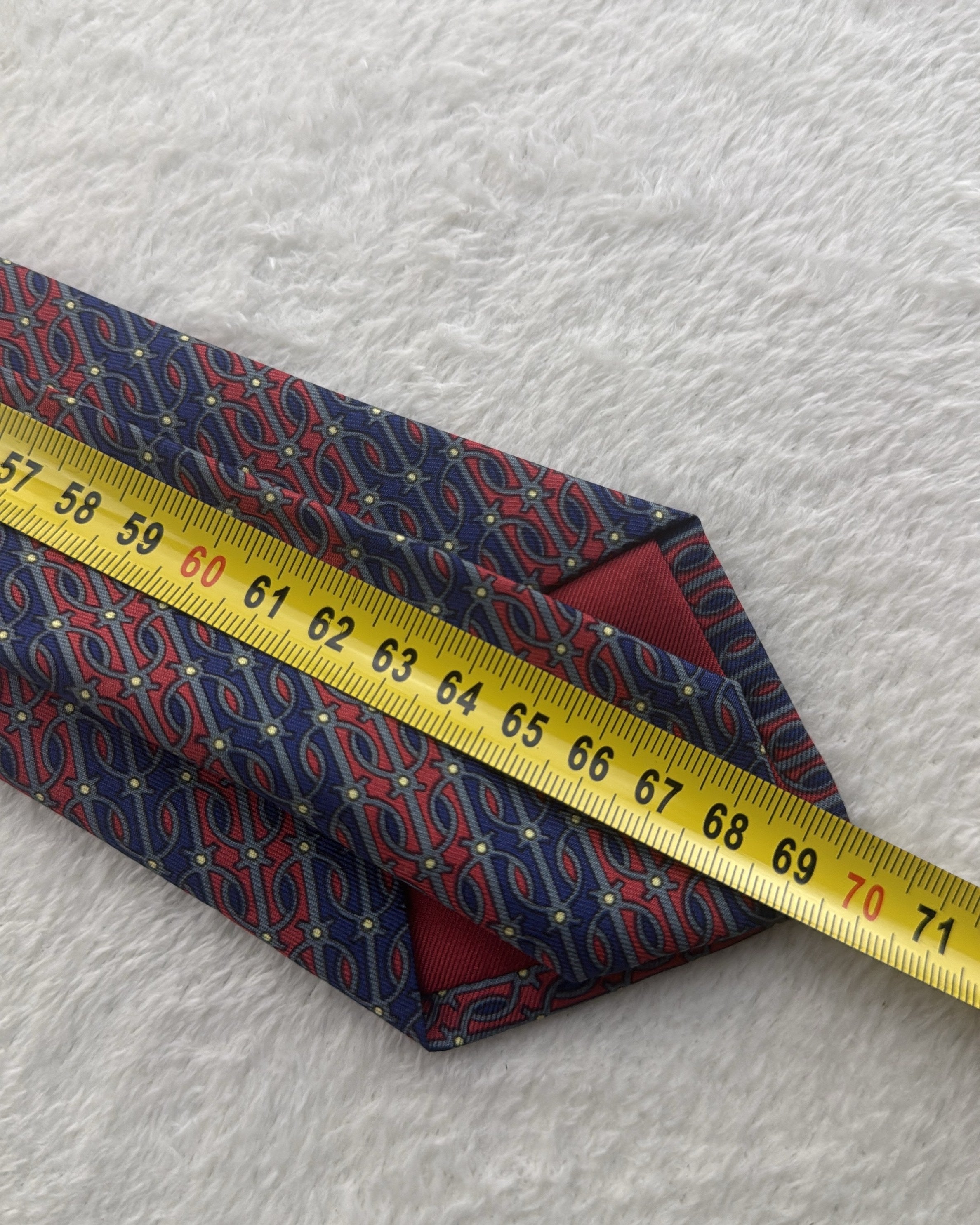 Hermès Paris Silk Tie Geometric Navy Red Necktie Made in France