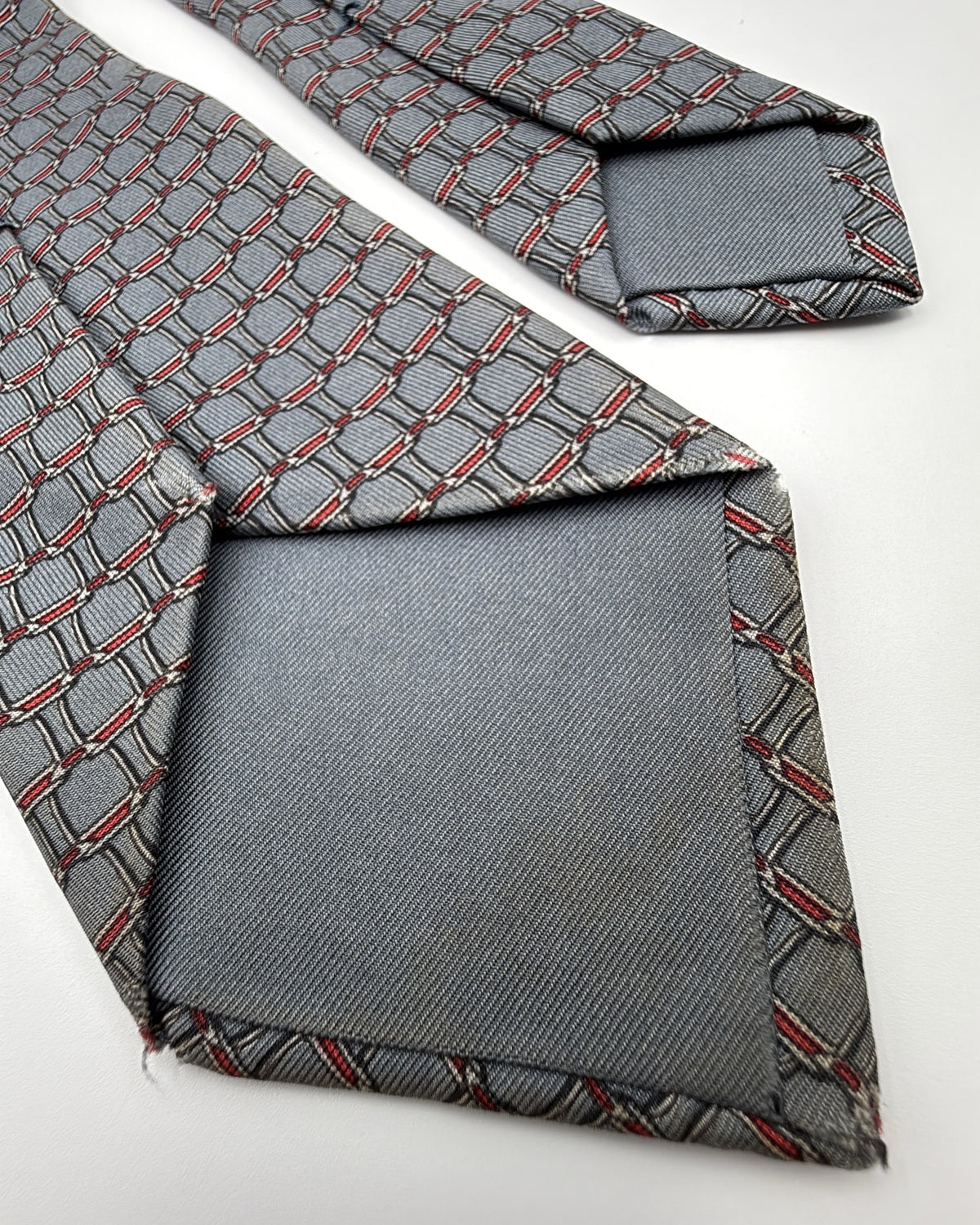 Hermès Paris Silk Tie 898 PA Geometric Grey Red Necktie Made in France
