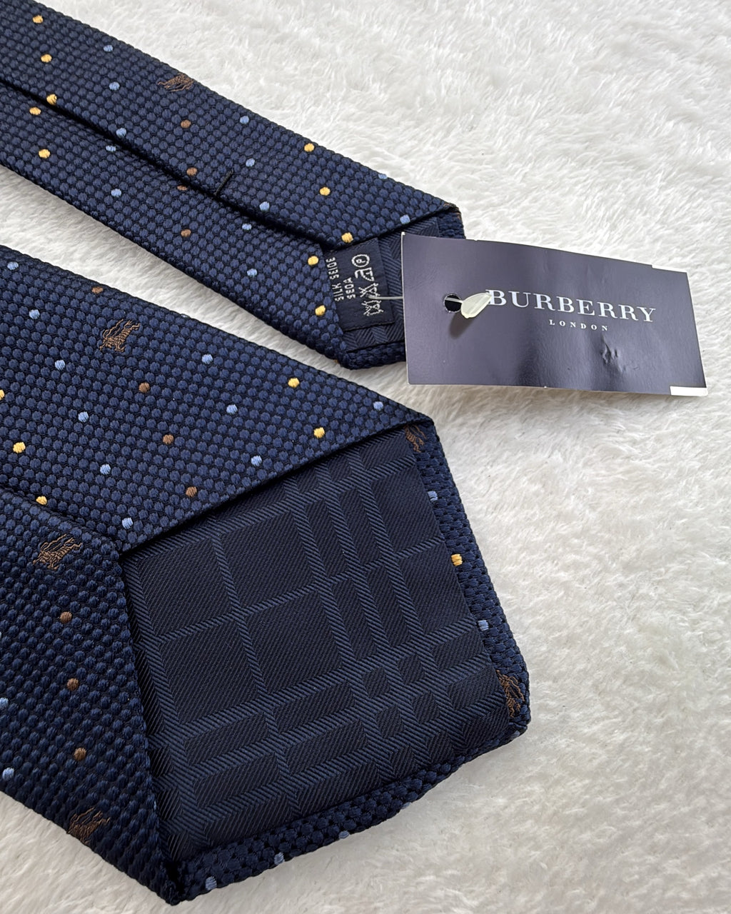 Burberry Silk Tie Polka Dot/Dotted Navy Necktie