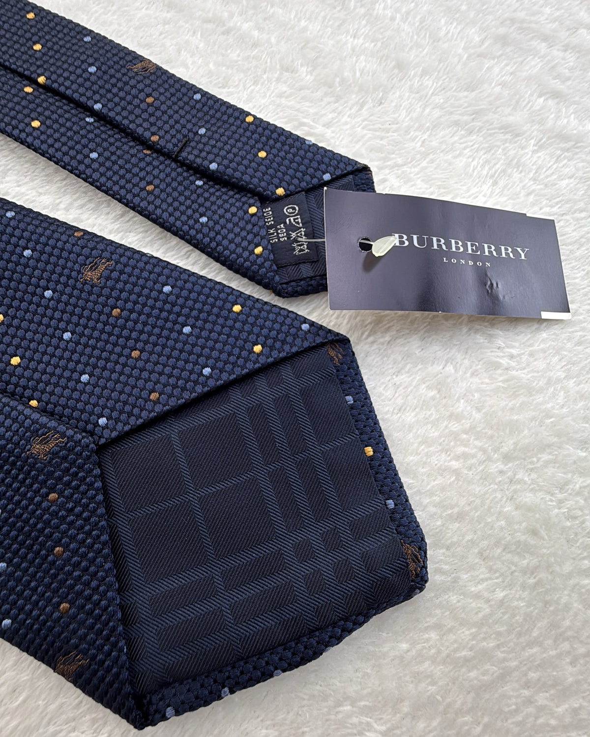Burberry Silk Tie Polka Dot/Dotted Navy Necktie
