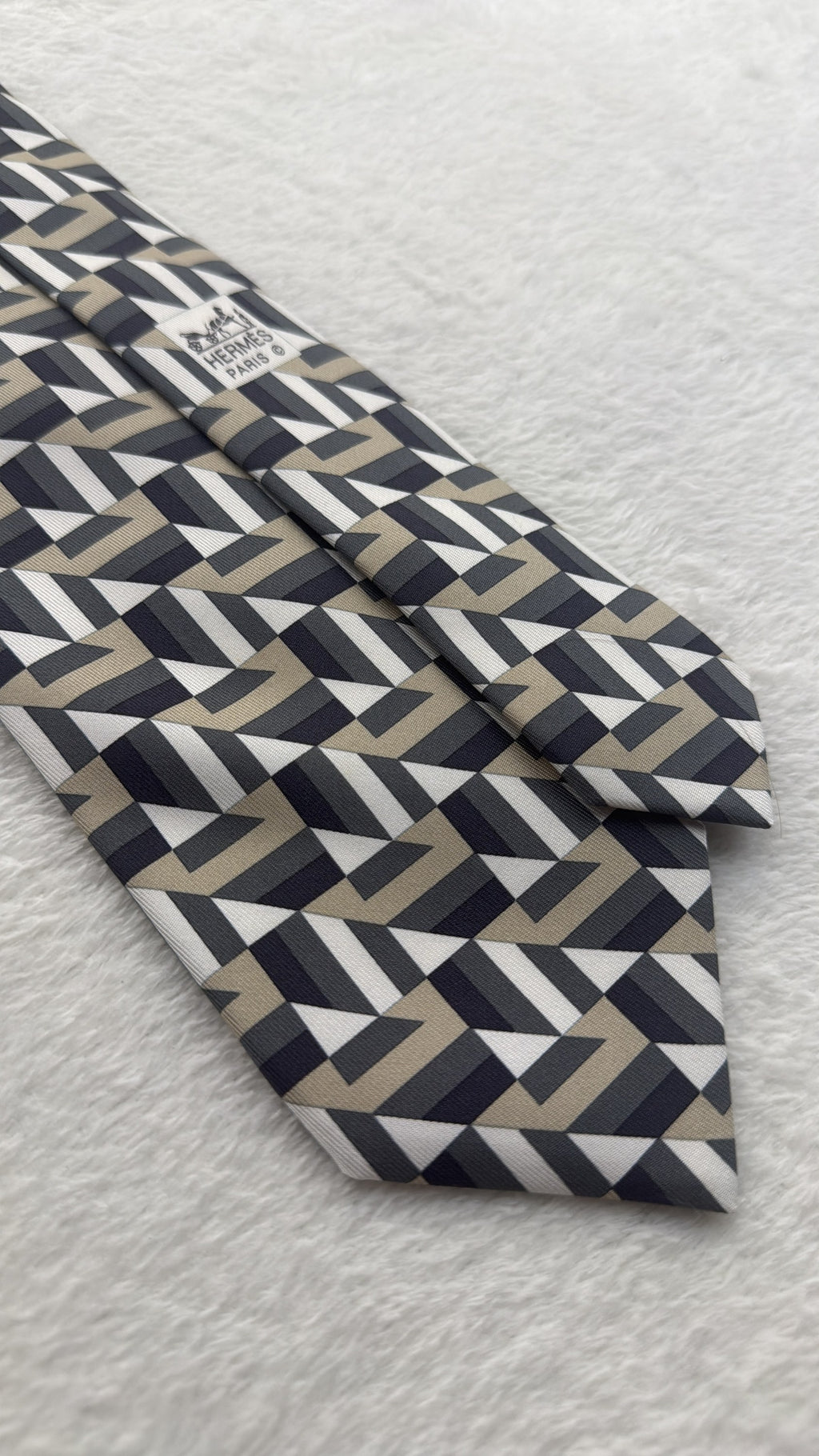 Hermès Paris Silk Tie 5310 TA Geometric Multicolor Black Necktie Made in France