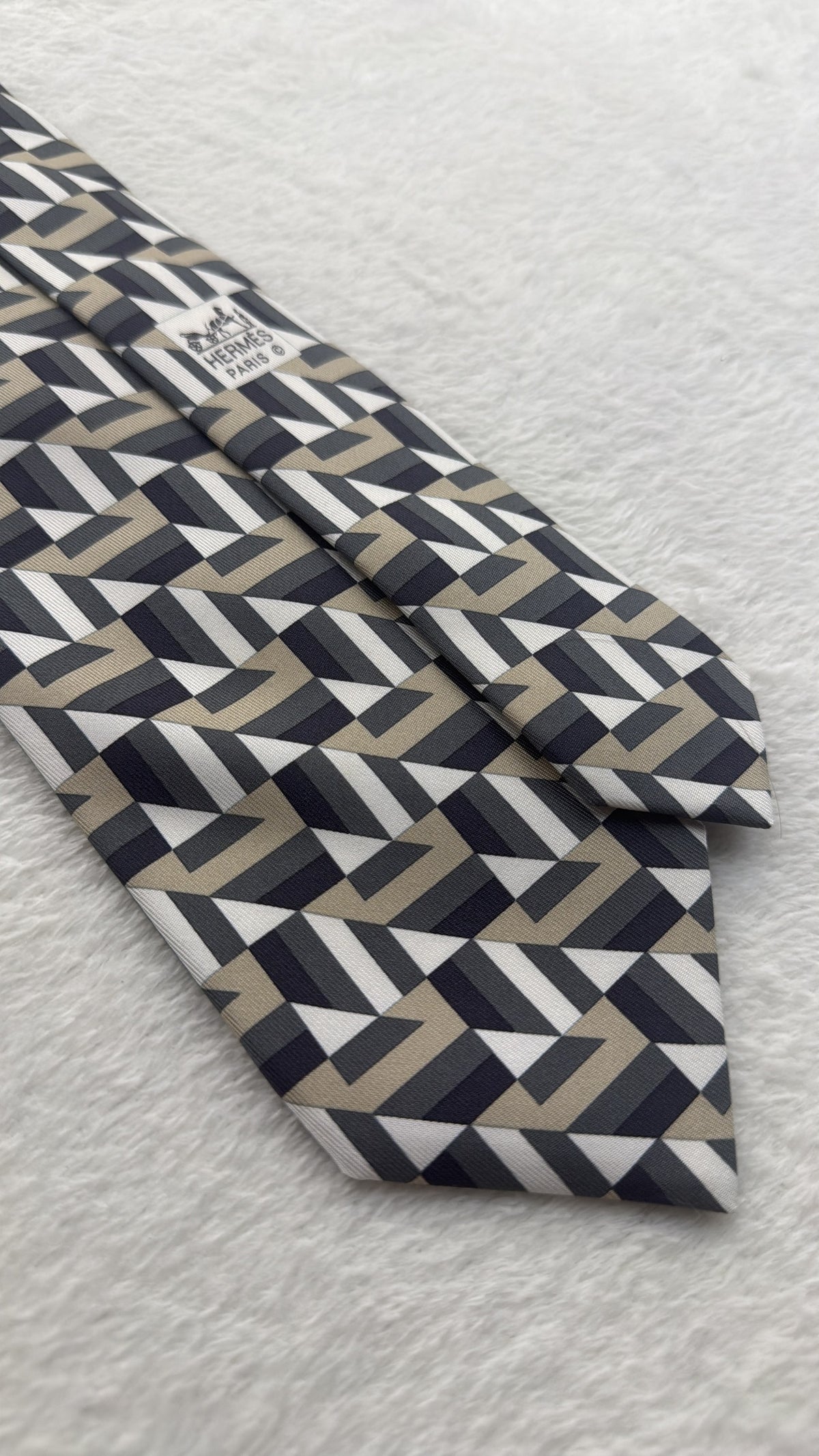 Hermès Paris Silk Tie 5310 TA Geometric Multicolor Black Necktie Made in France