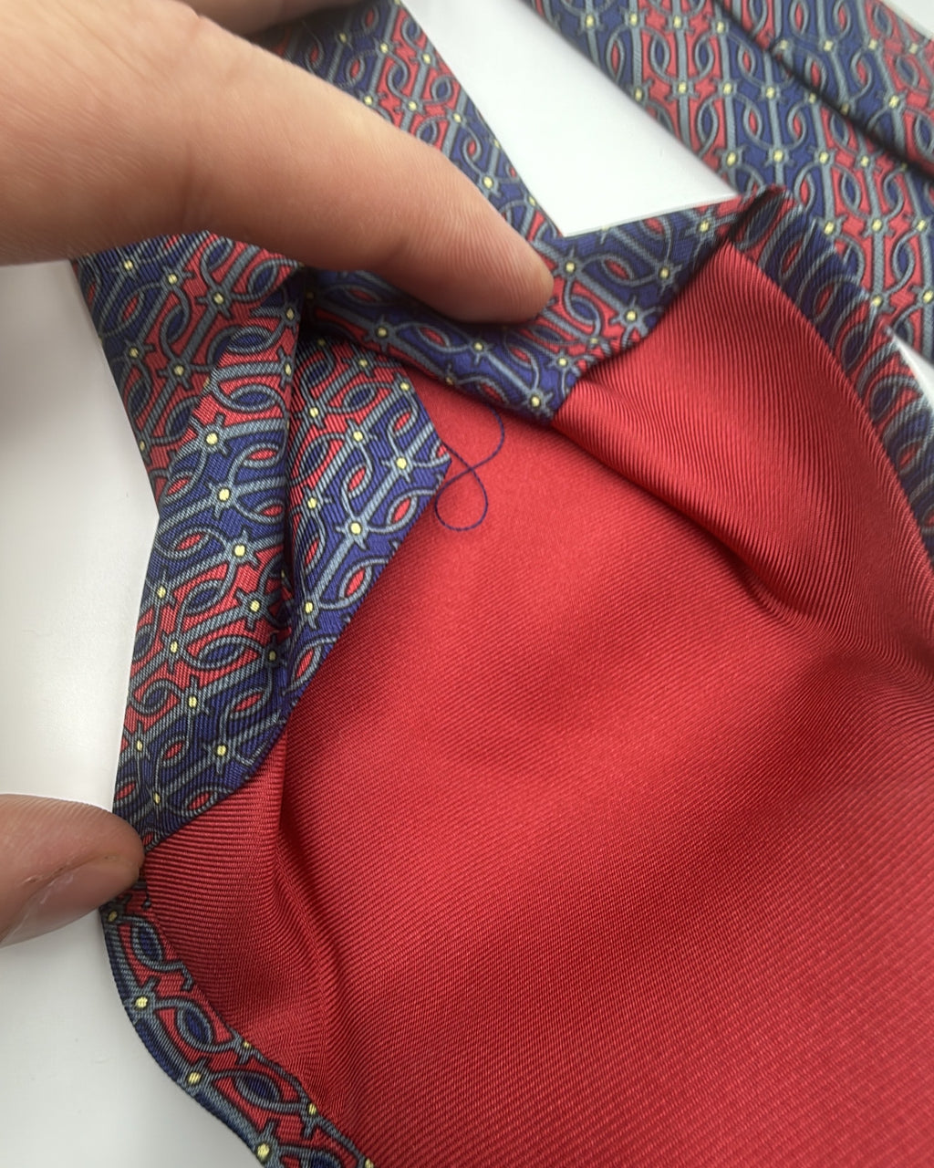 Hermès Paris Silk Tie Geometric Navy Red Necktie Made in France