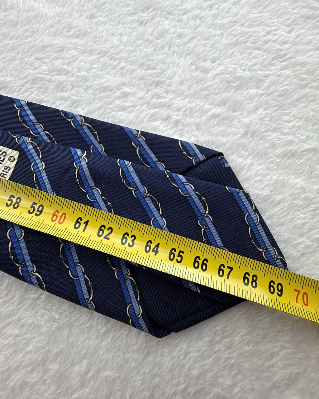 Hermès Paris Silk Tie 7041 TA Striped Navy Blue Necktie Made in France