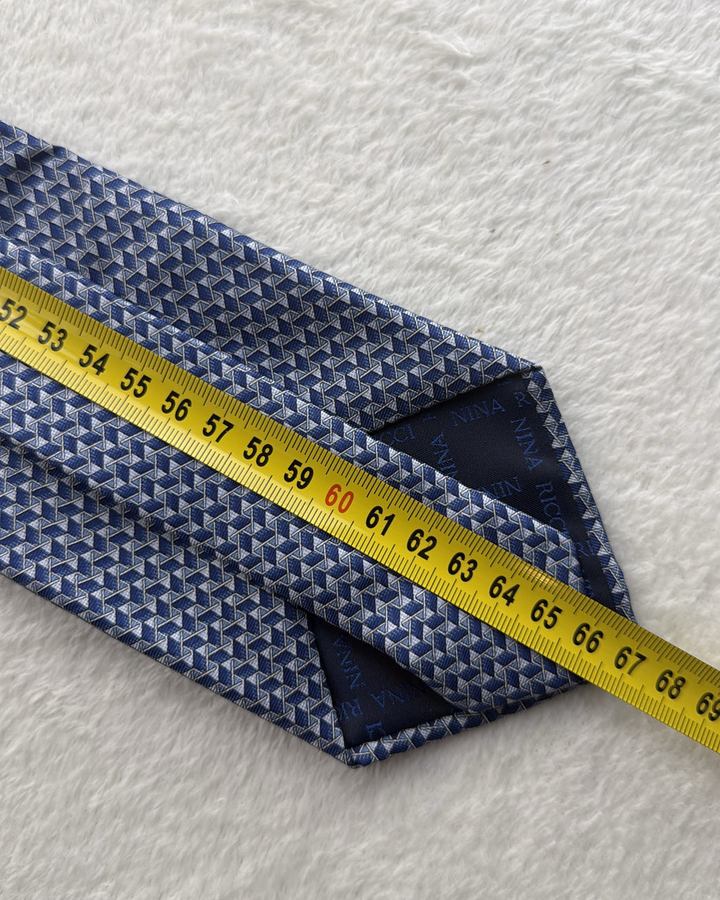 Nina Ricci Silk Tie Geometric Navy Grey Necktie Made in France