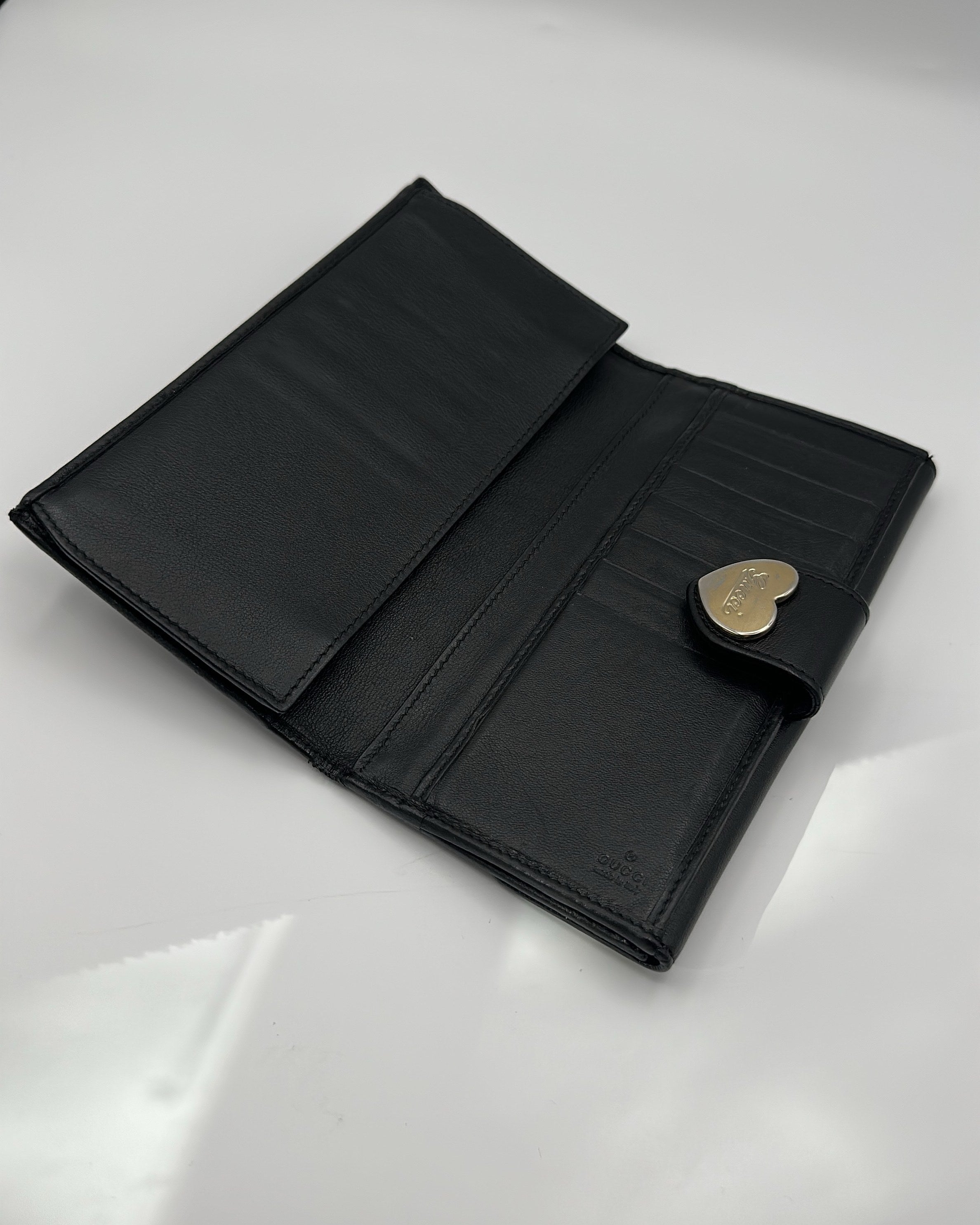 Vintage Gucci Wallet Fabric Black Gold Logo Monogram