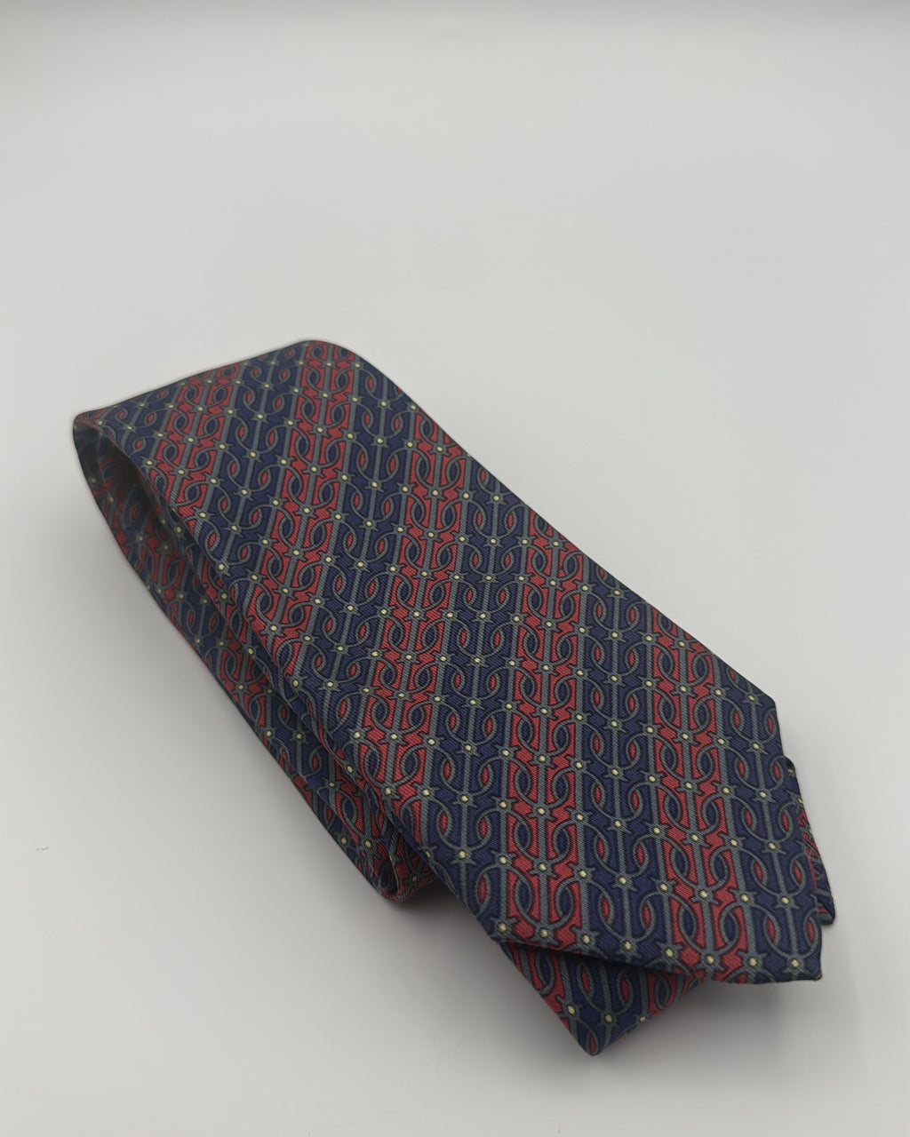 Hermès Paris Silk Tie Geometric Navy Red Necktie Made in France