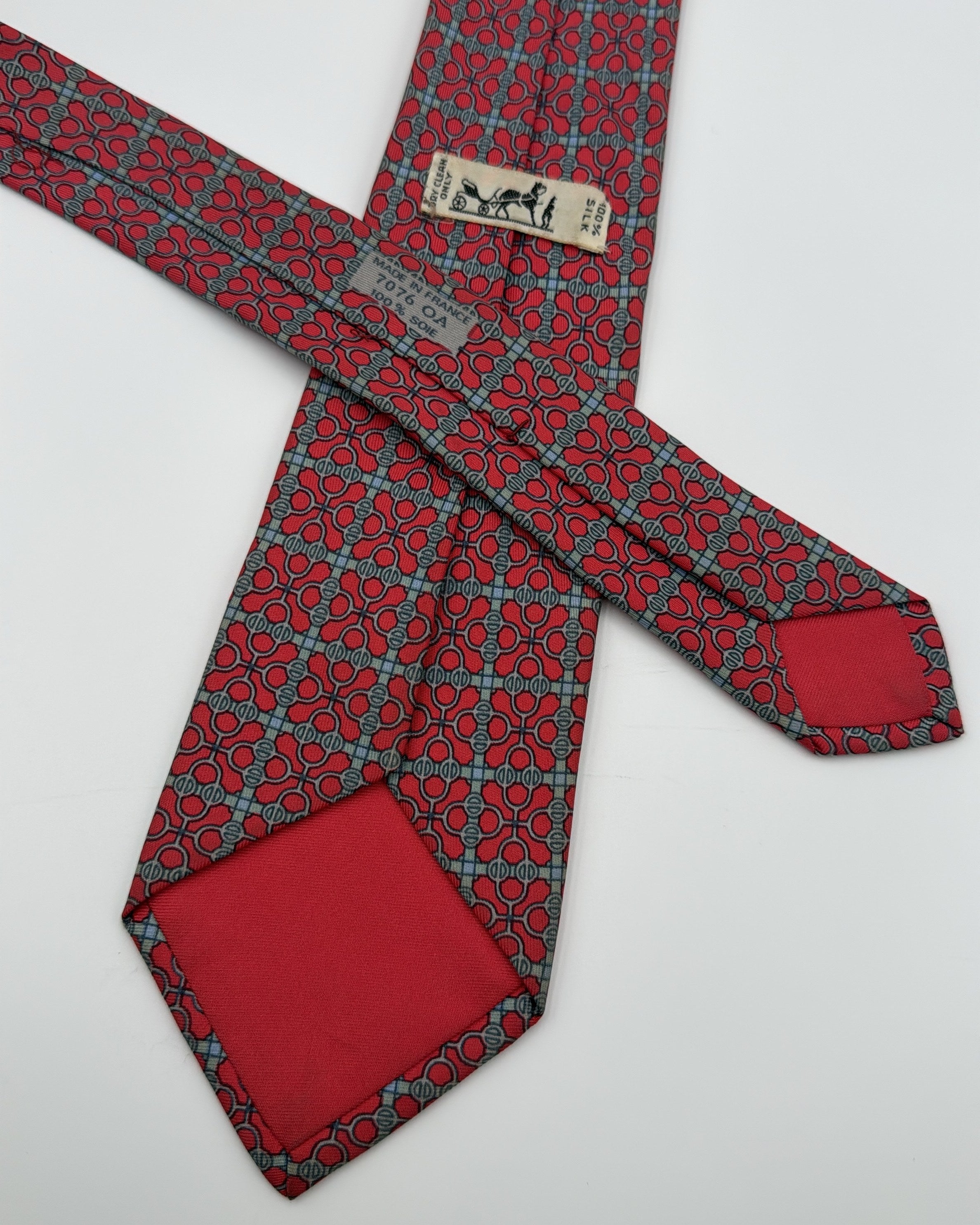 Vintage Hermès Paris Silk Tie 7076 OA Geometric Chains/links Red Grey Necktie