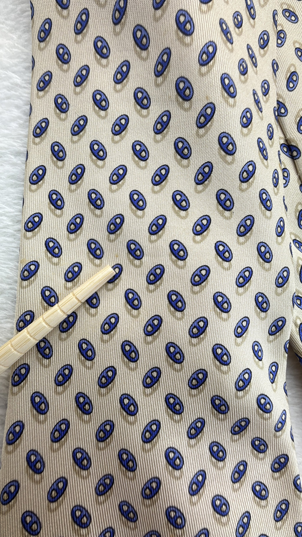 Hermès Paris Silk Tie Novelty/Motif Ivory Blue Necktie Made in France