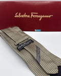 Salvatore Ferragamo Silk Tie Polka Dot/Dotted Gold Grey Necktie Made in Italy