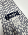 Hermès Paris Silk Tie 5231 SA Geometric White Grey Necktie Made in France