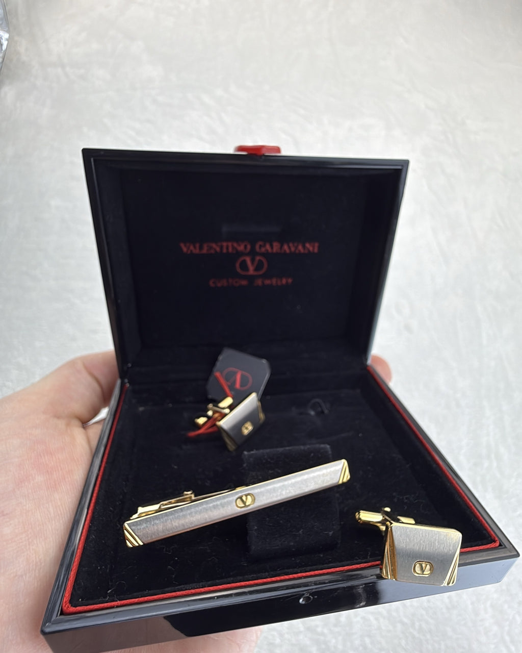 Vintage Valentino Garavani Cufflink Steel Gold Silver Made in Japan