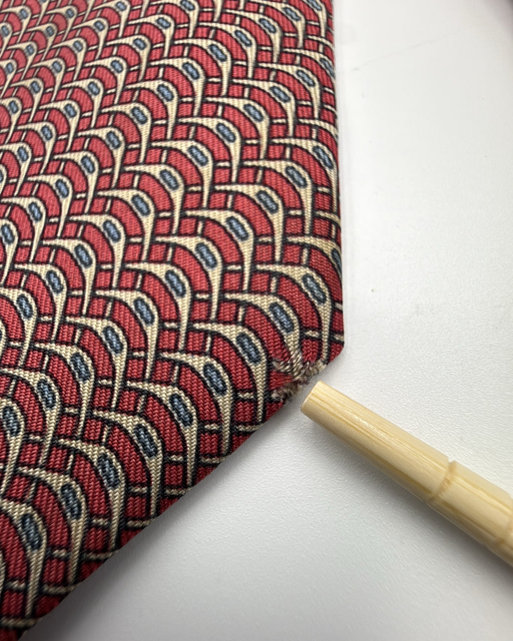 Hermès Paris Silk Tie 972 SA Geometric Burgundy Blue Necktie Made in France