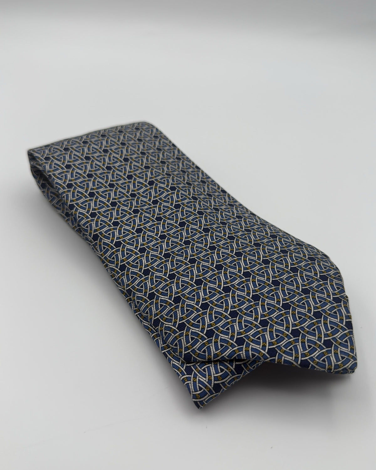 Hermès Paris Silk Tie Geometric Navy Blue Necktie Made in France