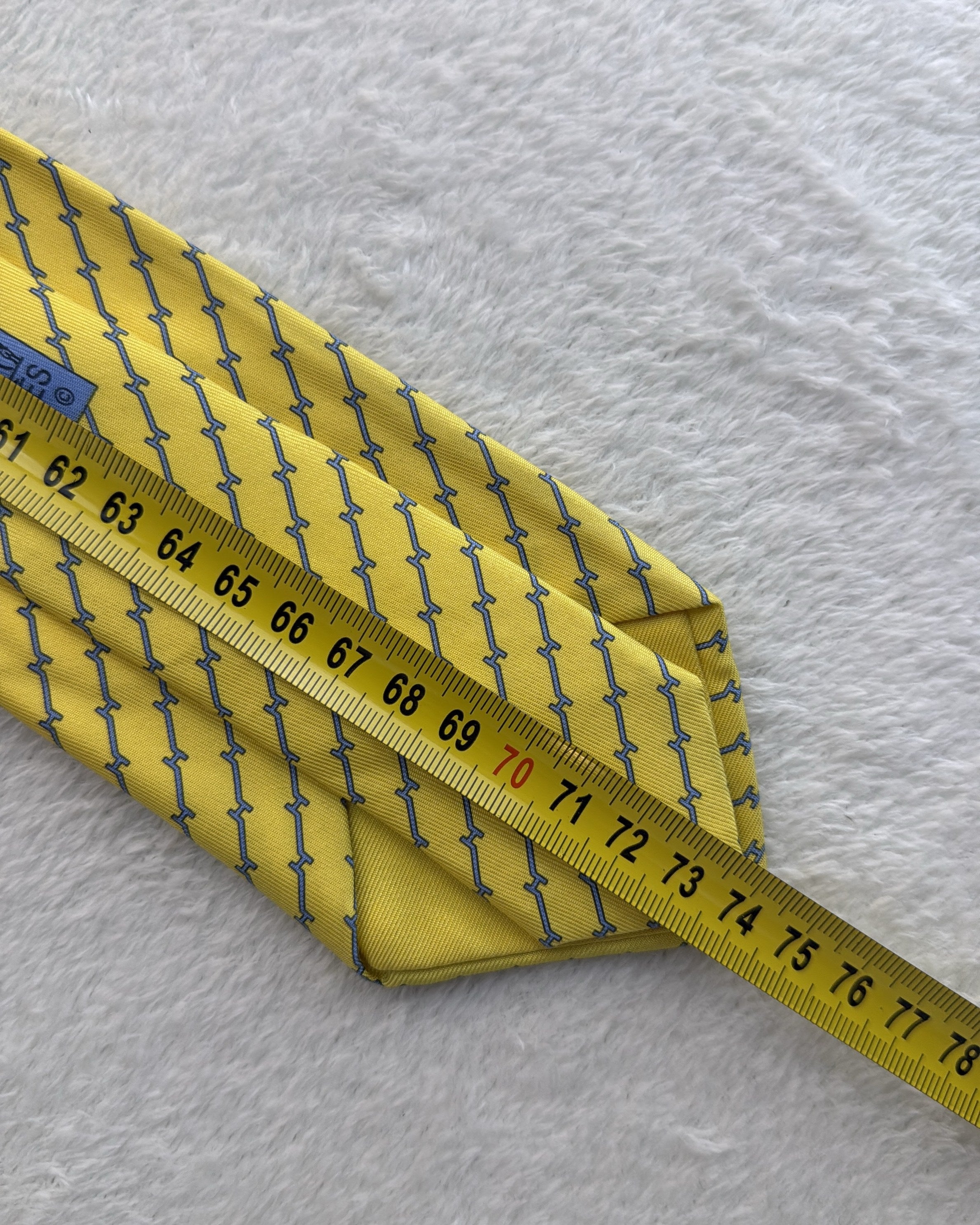 Hermès Paris Silk, Silk Tie 606085 FA Geometric Interlocking H Links Yellow Blue