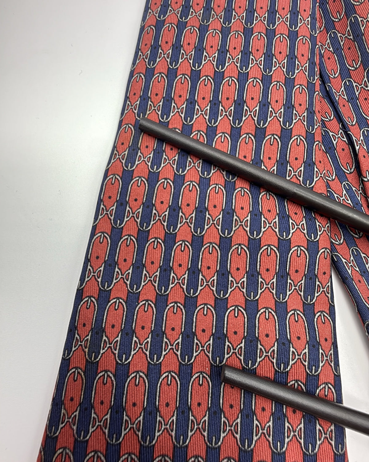 Vintage Hermès Paris Silk Tie 720 FA Novelty/Motif Belts Navy Red Necktie