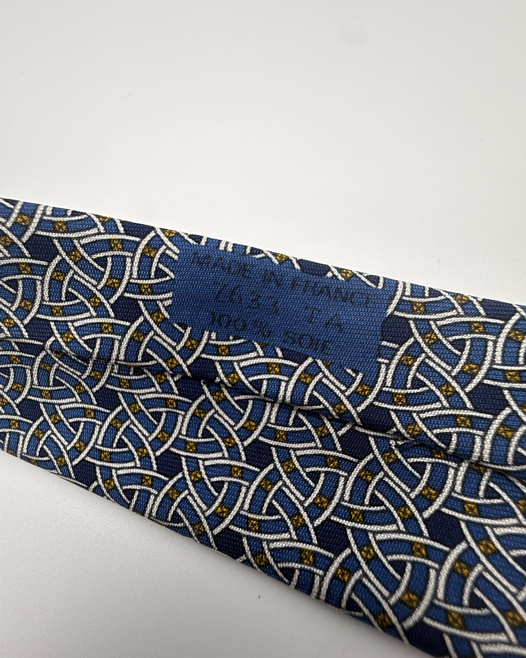Hermès Paris Silk Tie Geometric Navy Blue Necktie Made in France
