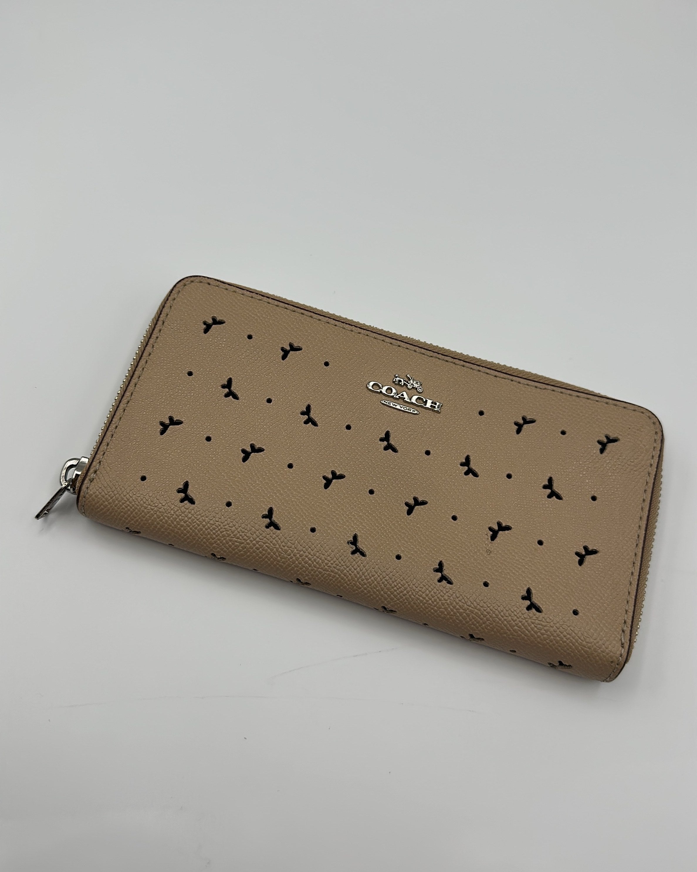 Coach Wallet Fabric Beige Black