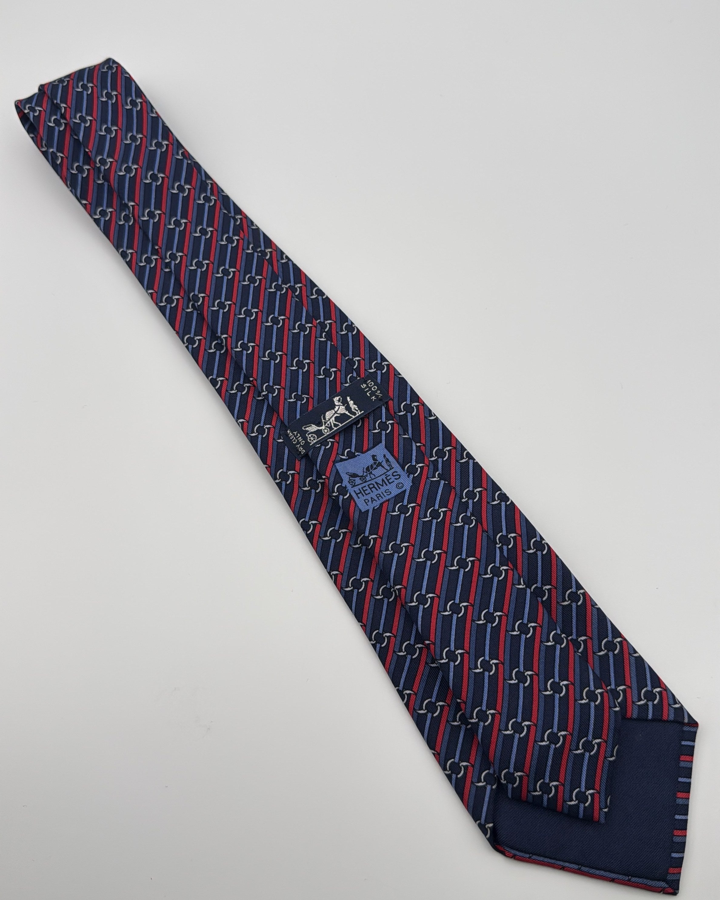 Vintage Hermès Paris Silk Tie Striped Navy Necktie