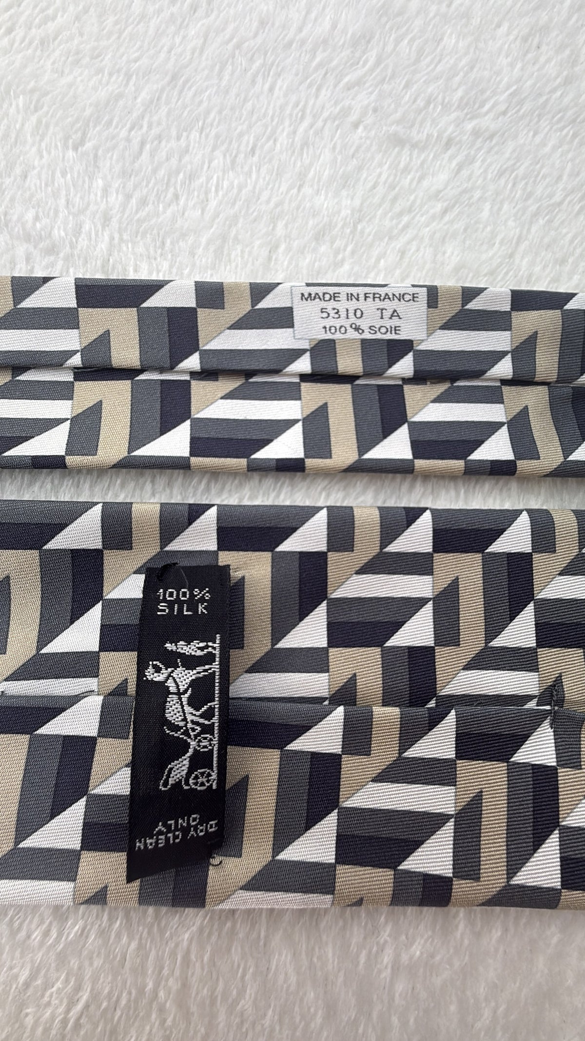 Hermès Paris Silk Tie 5310 TA Geometric Multicolor Black Necktie Made in France