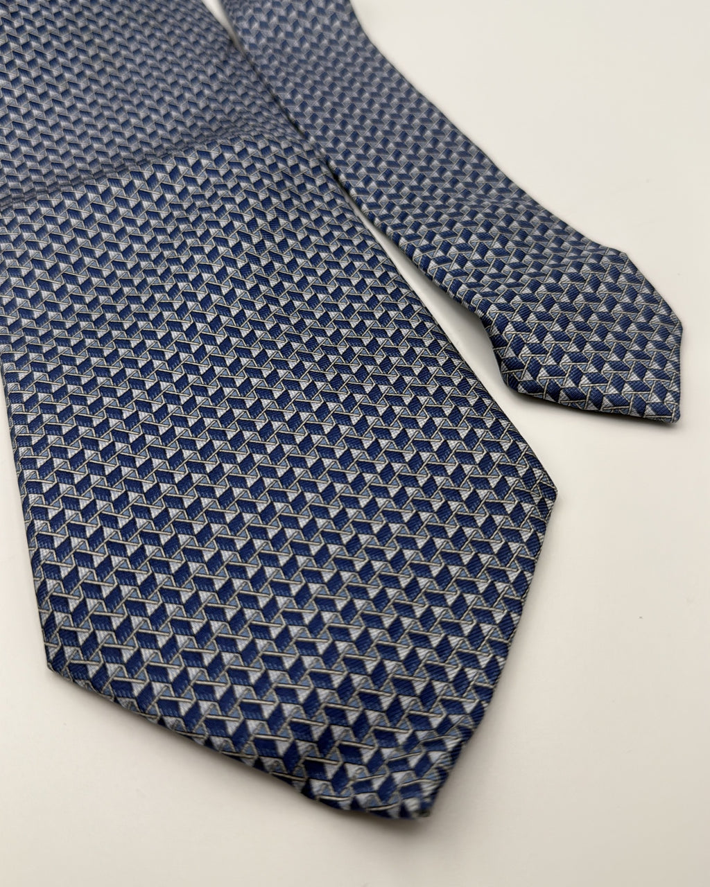 Nina Ricci Silk Tie Geometric Navy Grey Necktie Made in France