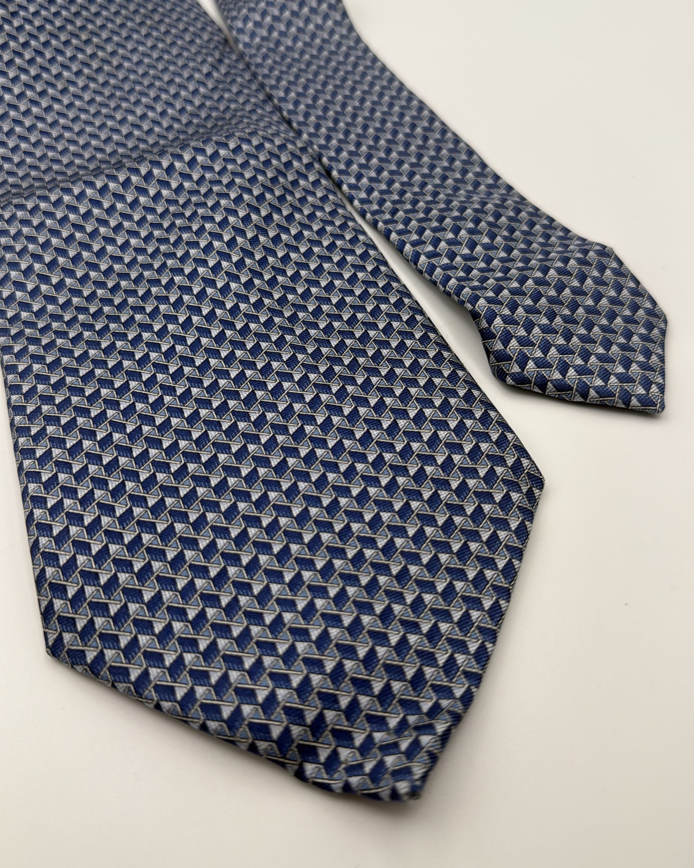 Nina Ricci Silk Tie Geometric Navy Grey Necktie Made in France