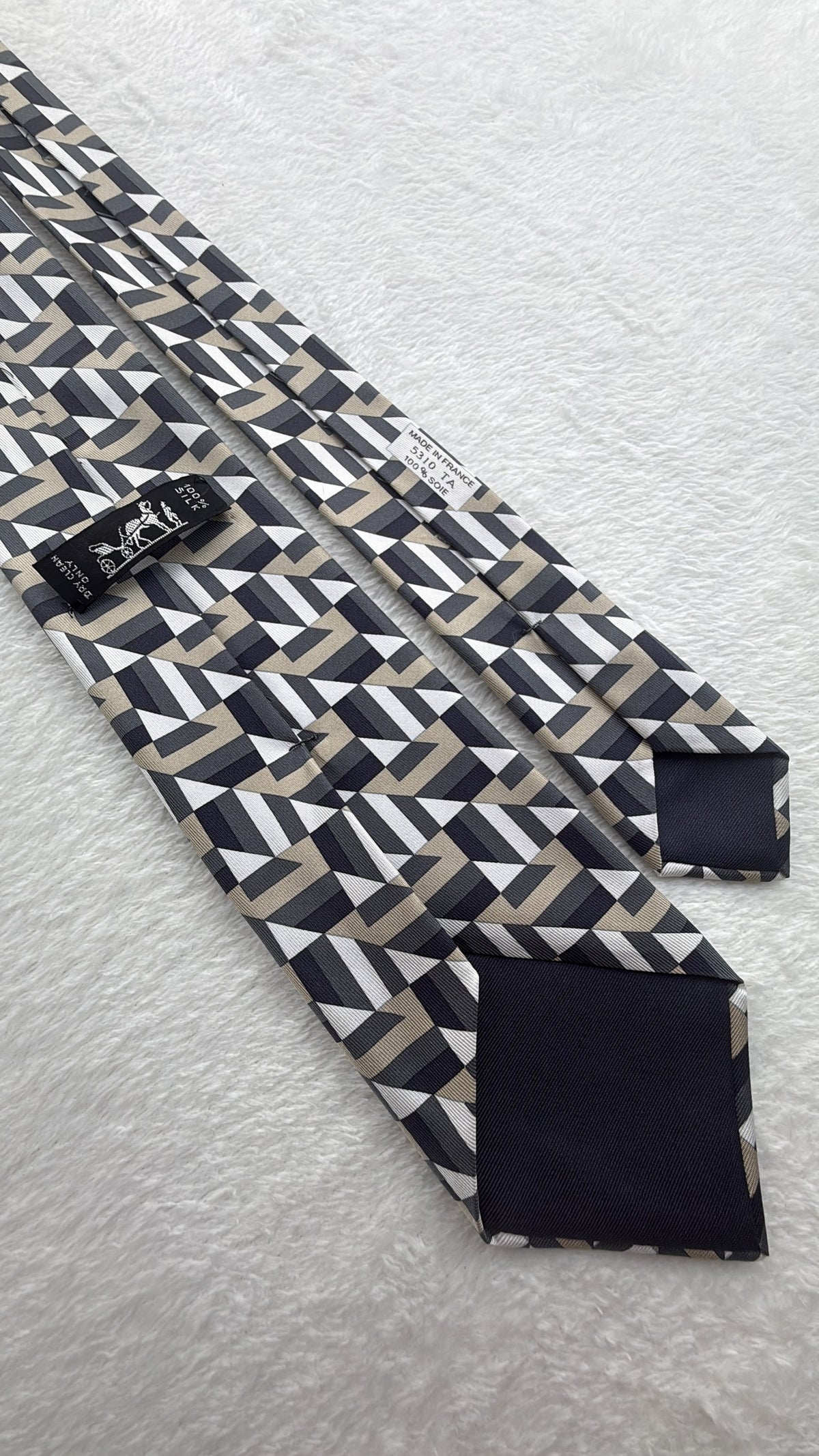 Hermès Paris Silk Tie 5310 TA Geometric Multicolor Black Necktie Made in France