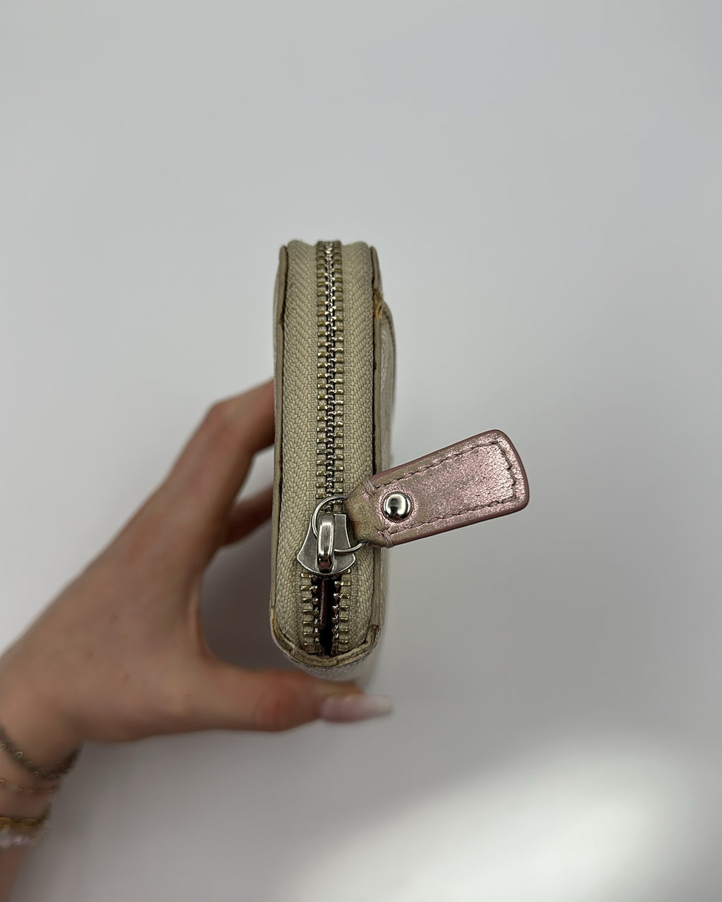 Vintage Coach Wallet Coated Canvas Beige Pink
