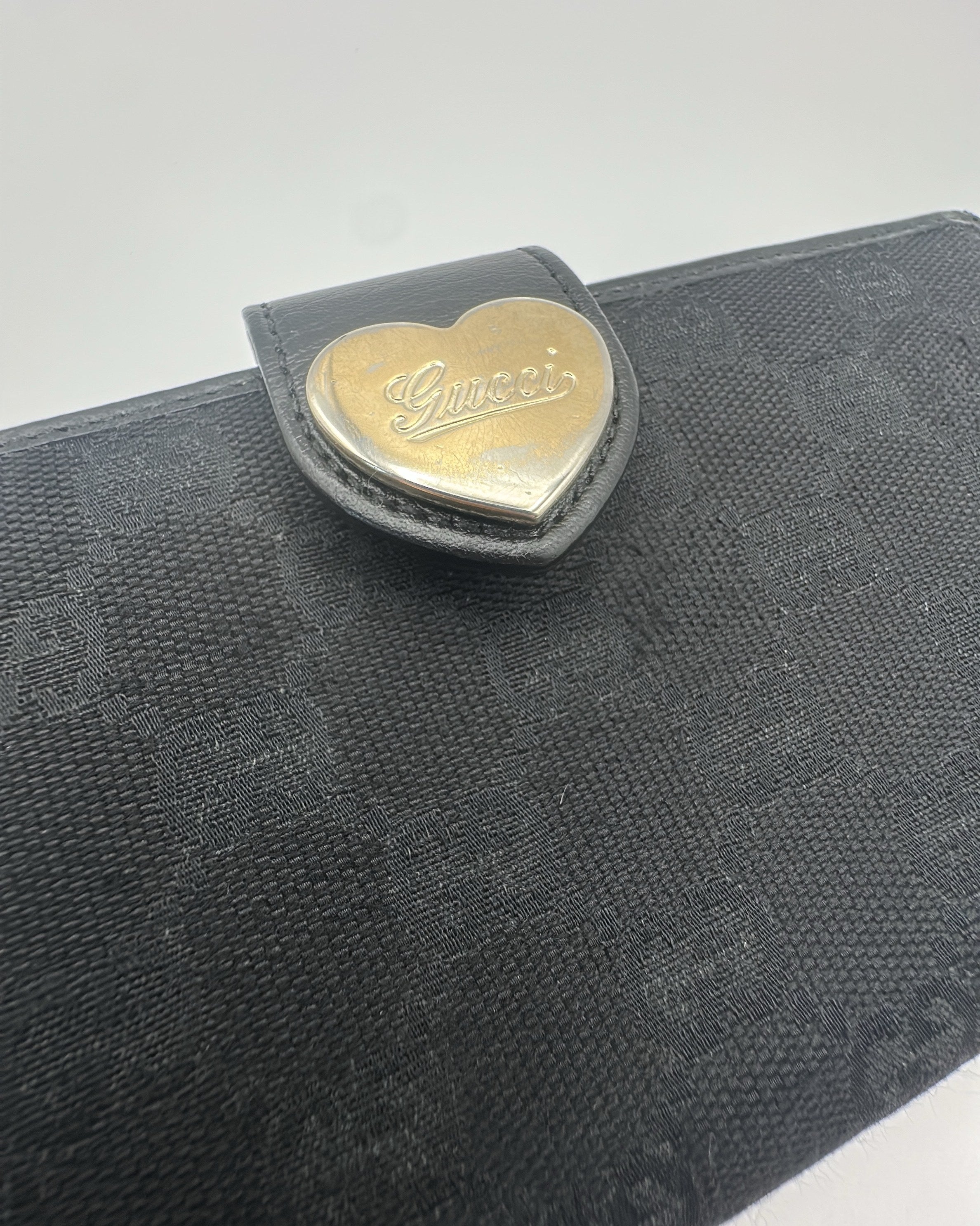 Vintage Gucci Wallet Fabric Black Gold Logo Monogram
