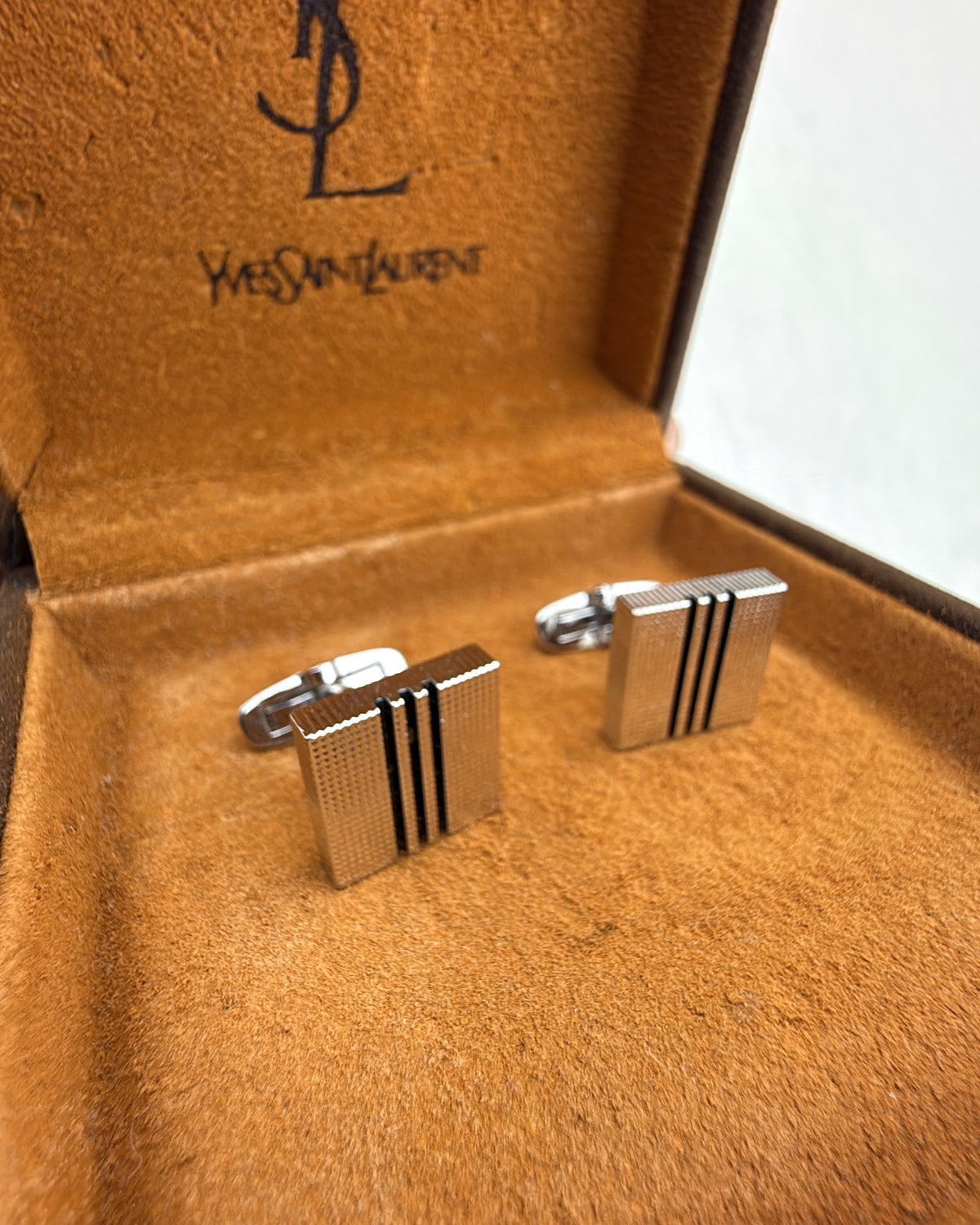 Vintage Yves Saint Laurent Cufflink Steel Silver Black