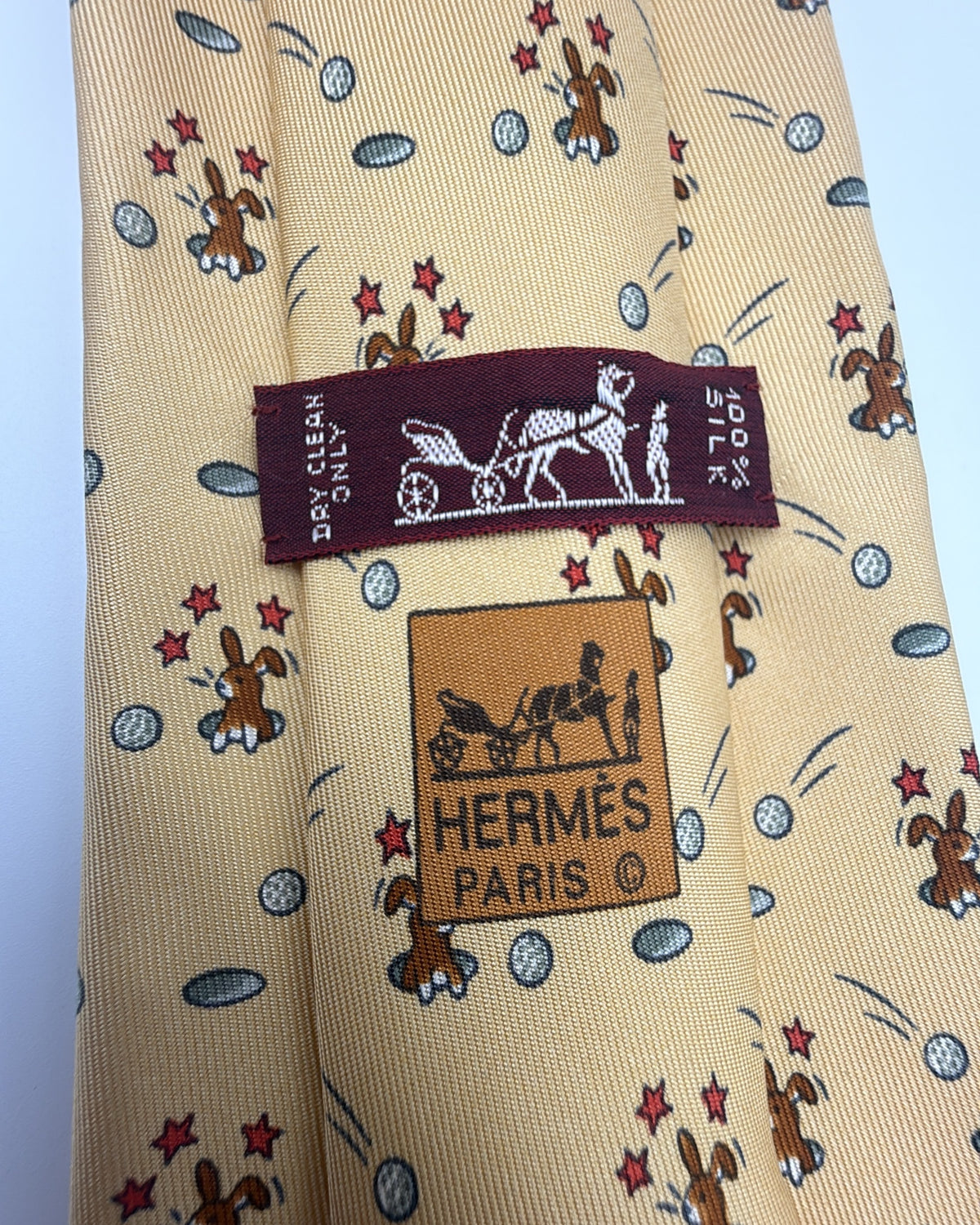 Hermès Paris Silk Tie 7956 EA Animal Yellow Necktie Made in France