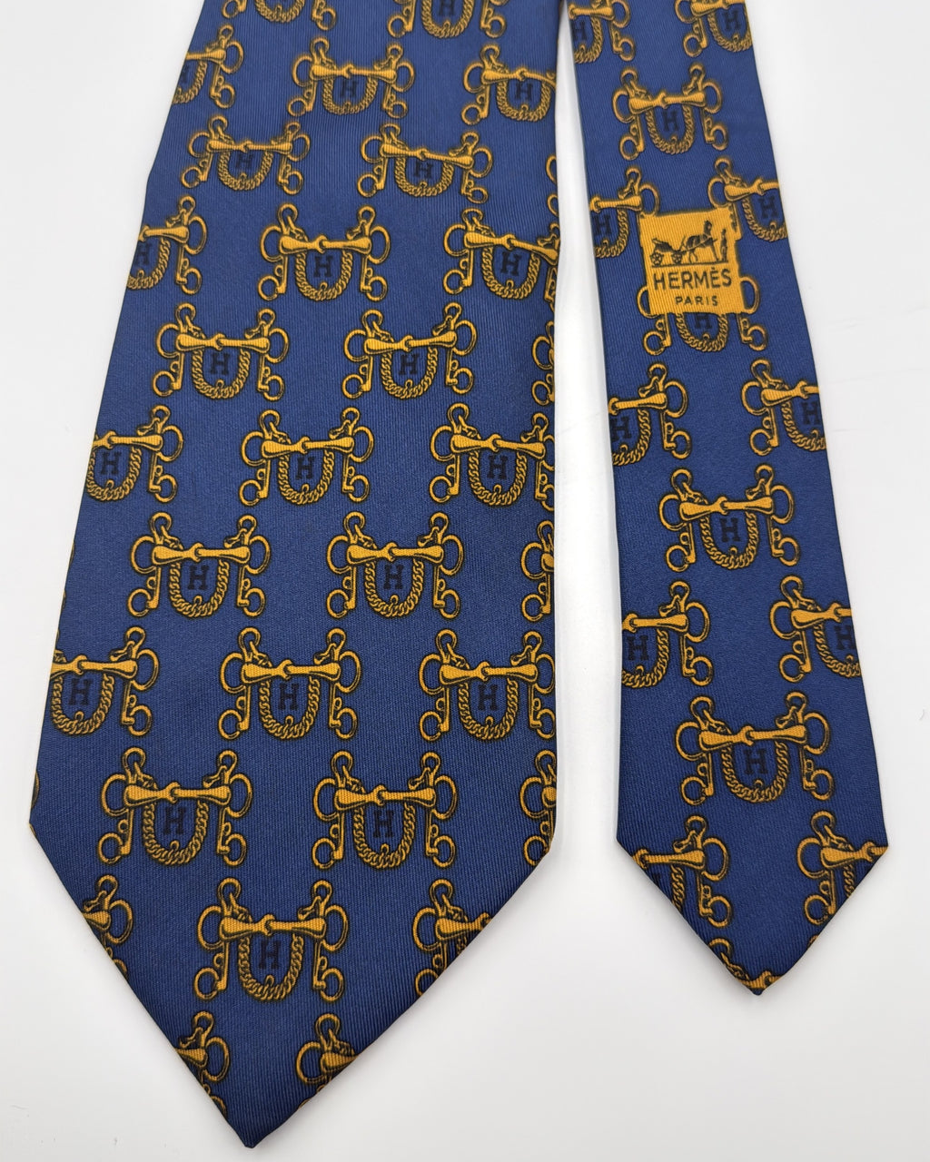 Vintage Hermès Paris Silk Tie 631 TA Novelty/Motif Equestrian Blue Gold Necktie