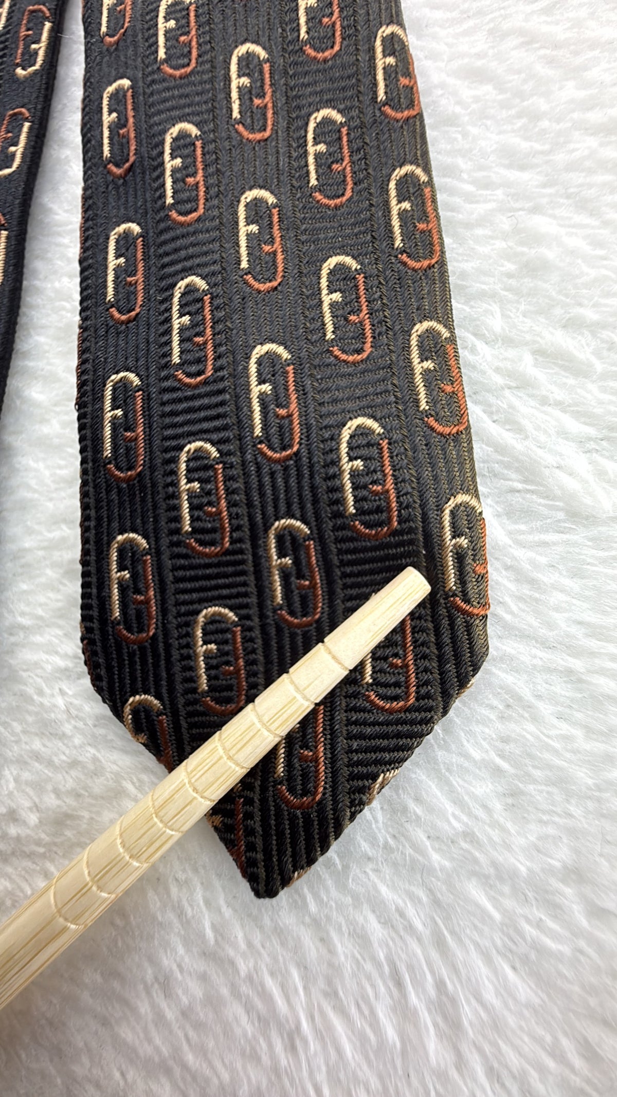 Fendi Tie Fendi Ff Logo Black Brown Necktie Made in Italy
