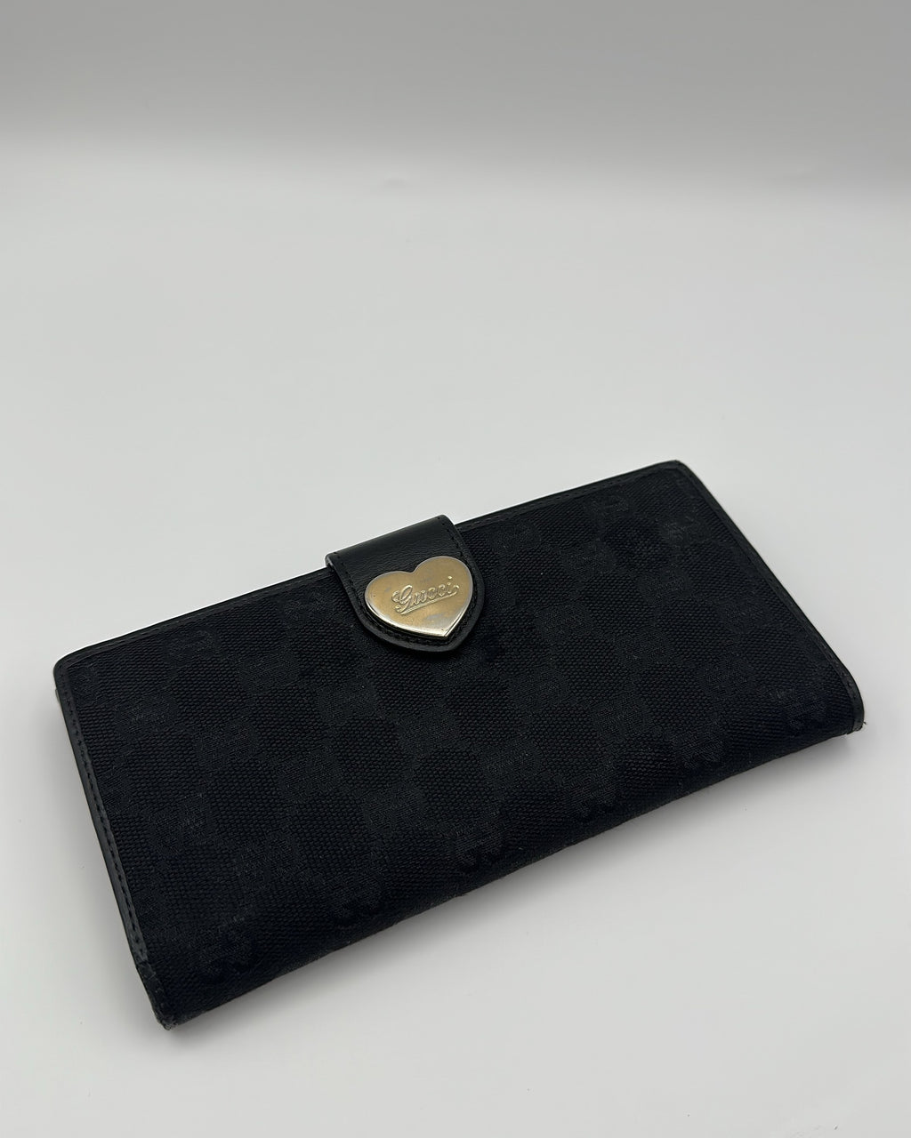 Vintage Gucci Wallet Fabric Black Gold Logo Monogram