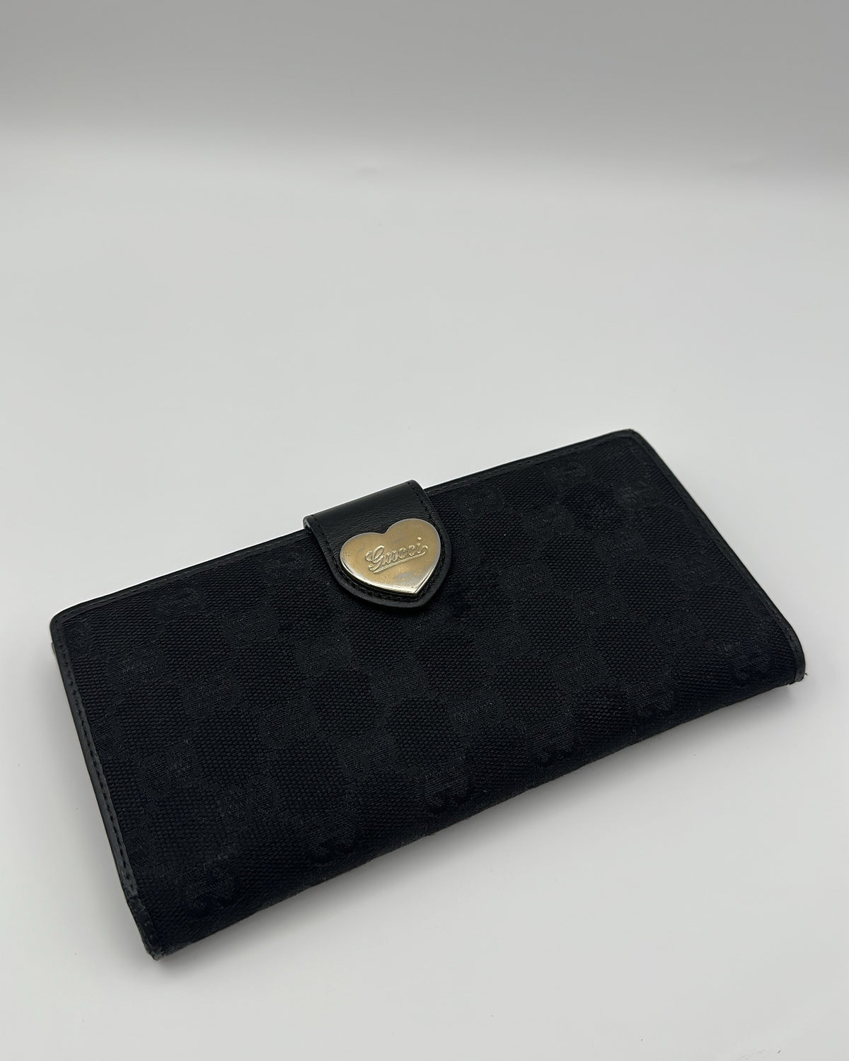 Vintage Gucci Wallet Fabric Black Gold Logo Monogram