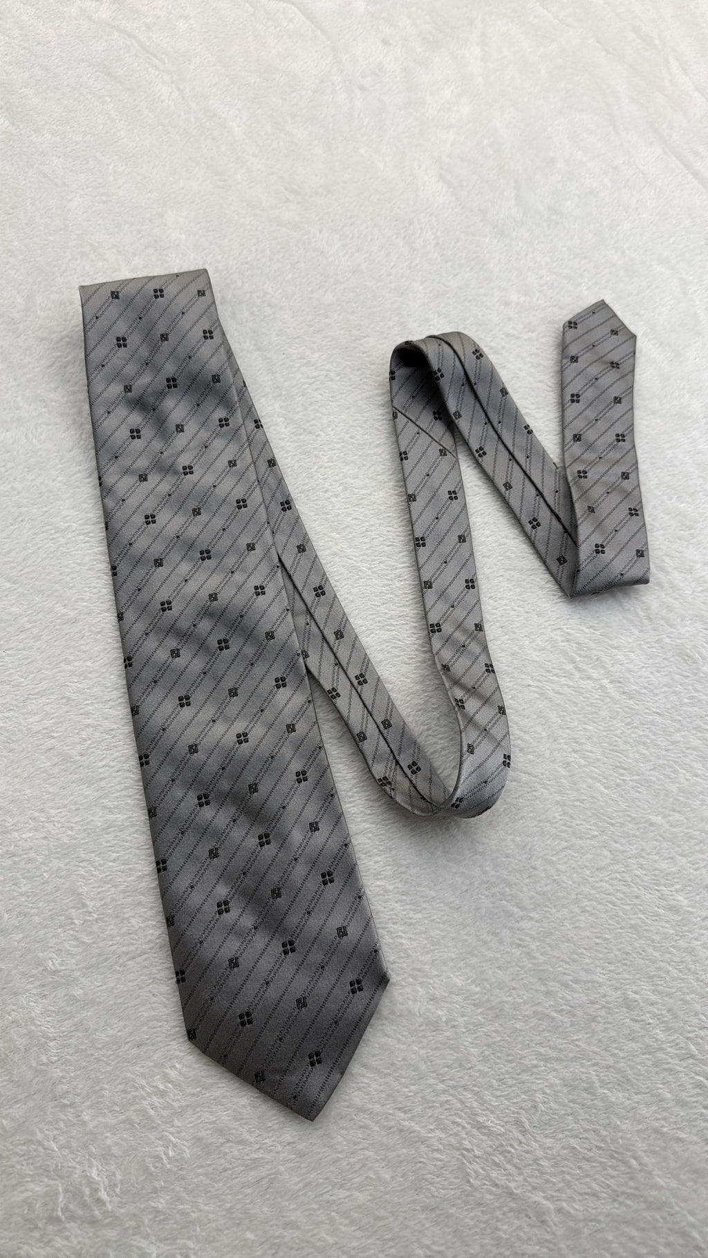 Fendi Silk Tie Striped Grey Black Necktie Made in Italy