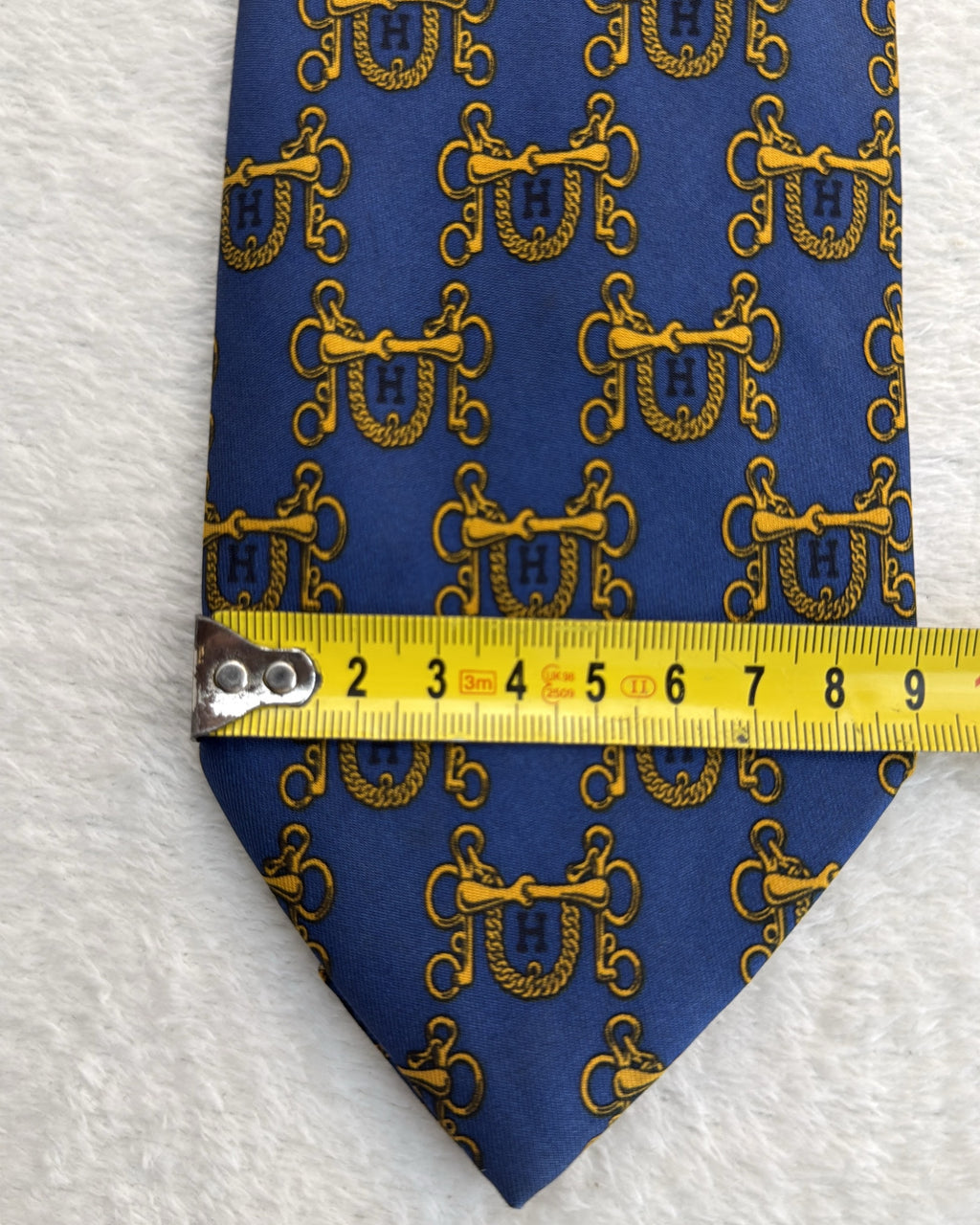 Vintage Hermès Paris Silk Tie 631 TA Novelty/Motif Equestrian Blue Gold Necktie